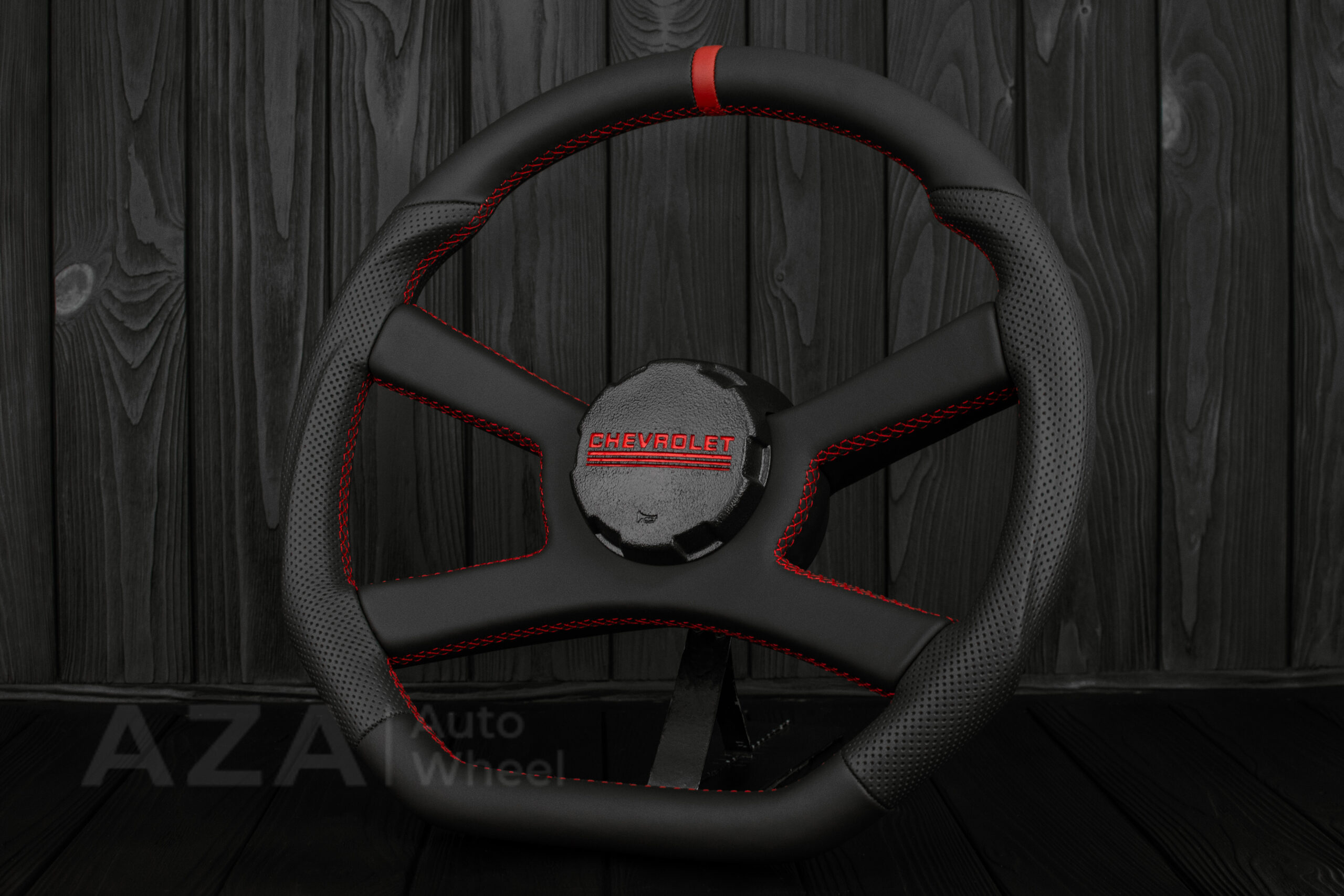 Steering wheel GM, C/K Suburban, Silverado (1988-1994) Napa/Red stripe and stich (can be any color) - Image 4