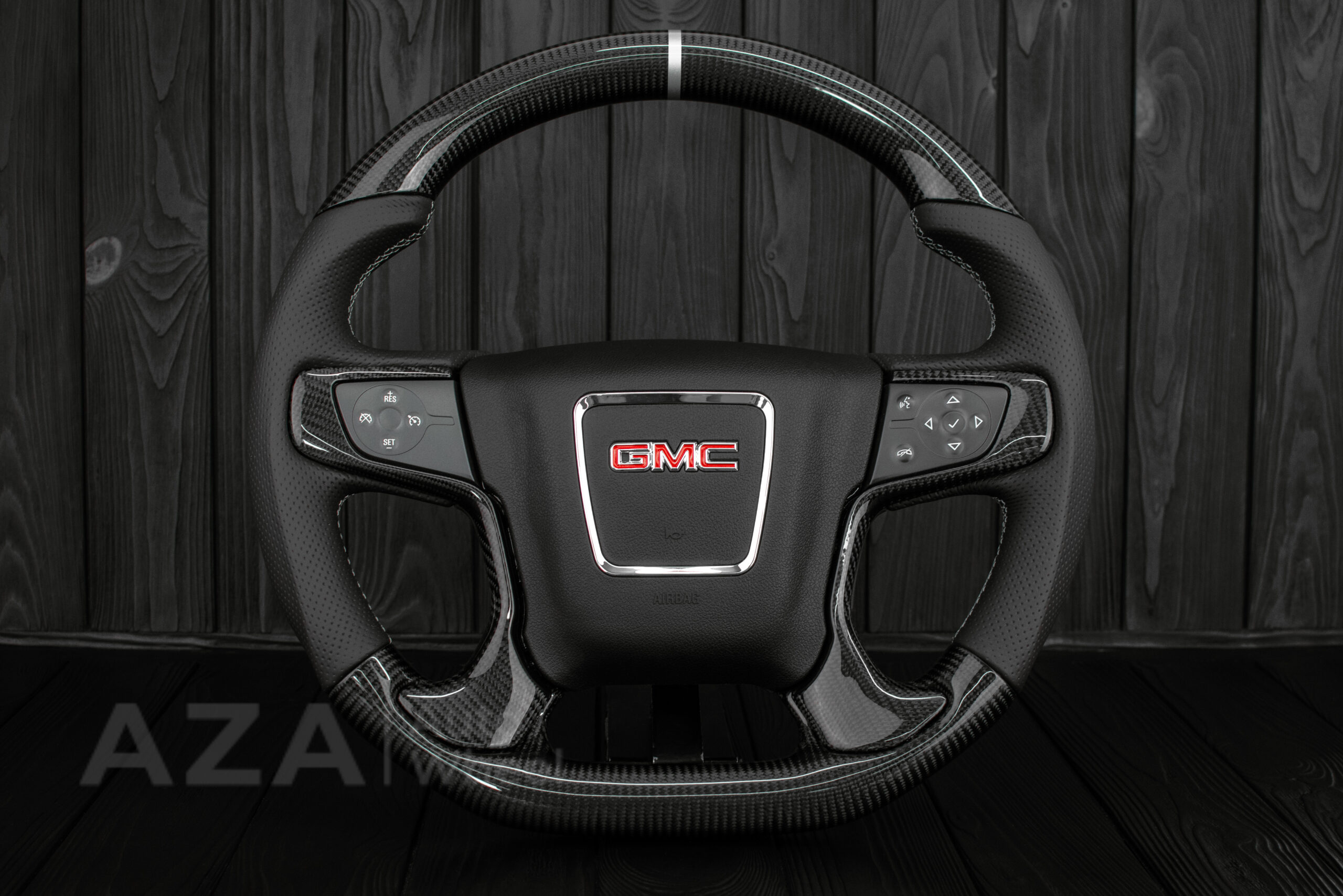 Steering wheel GMC Sierra Silverado Denali 2014-2018 Perforated Leather/Carbon Fiber/Silver accents