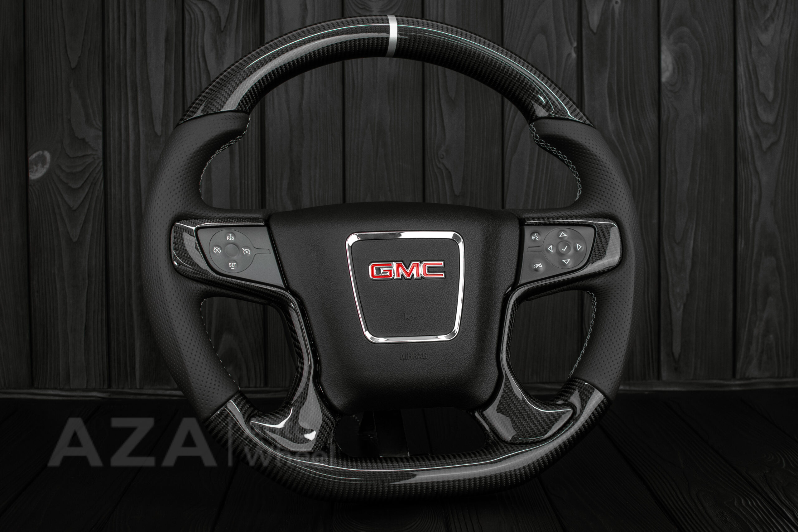 Steering wheel GMC Sierra Silverado Denali 2014-2018 Perforated Leather/Carbon Fiber/Silver accents - Image 3