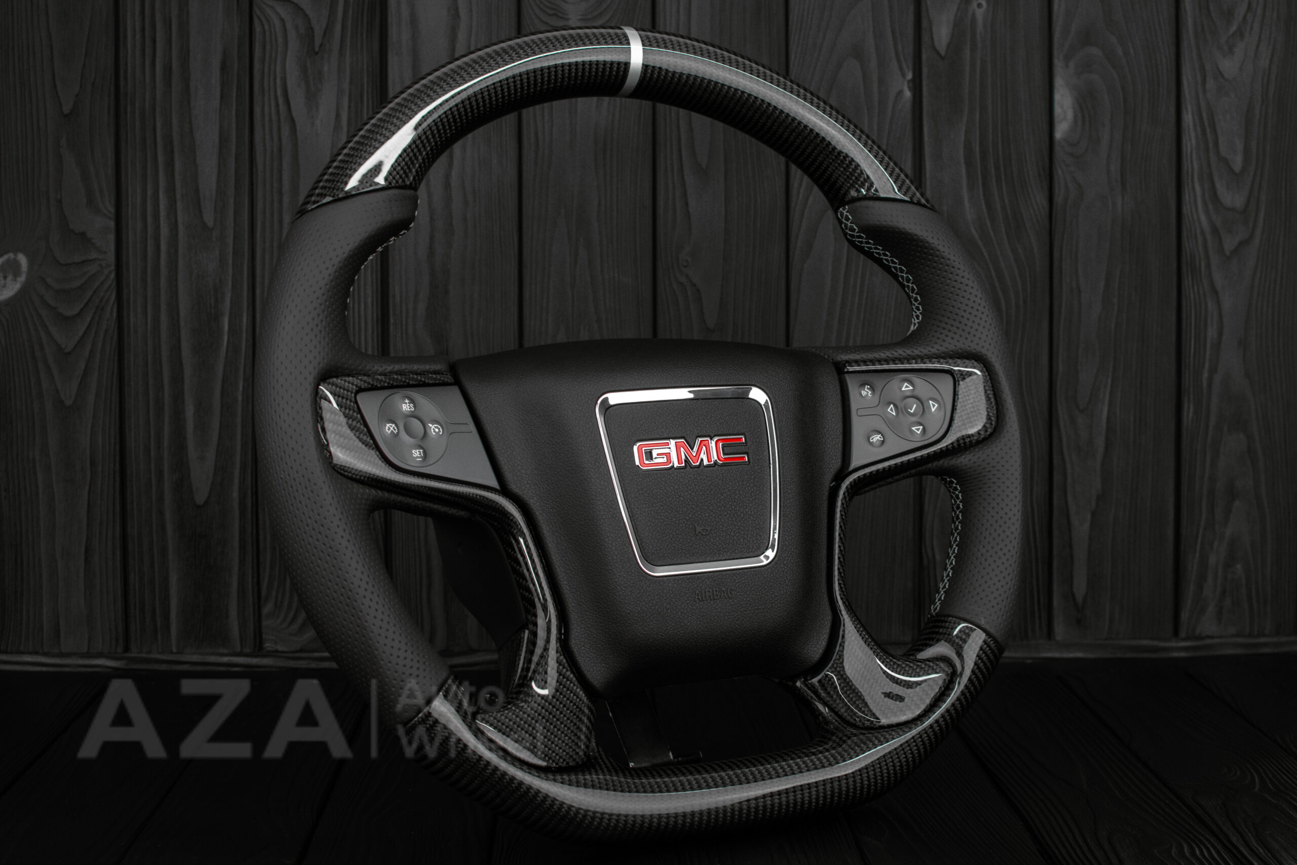 Steering wheel GMC Sierra Silverado Denali 2014-2018 Perforated Leather/Carbon Fiber/Silver accents - Image 5