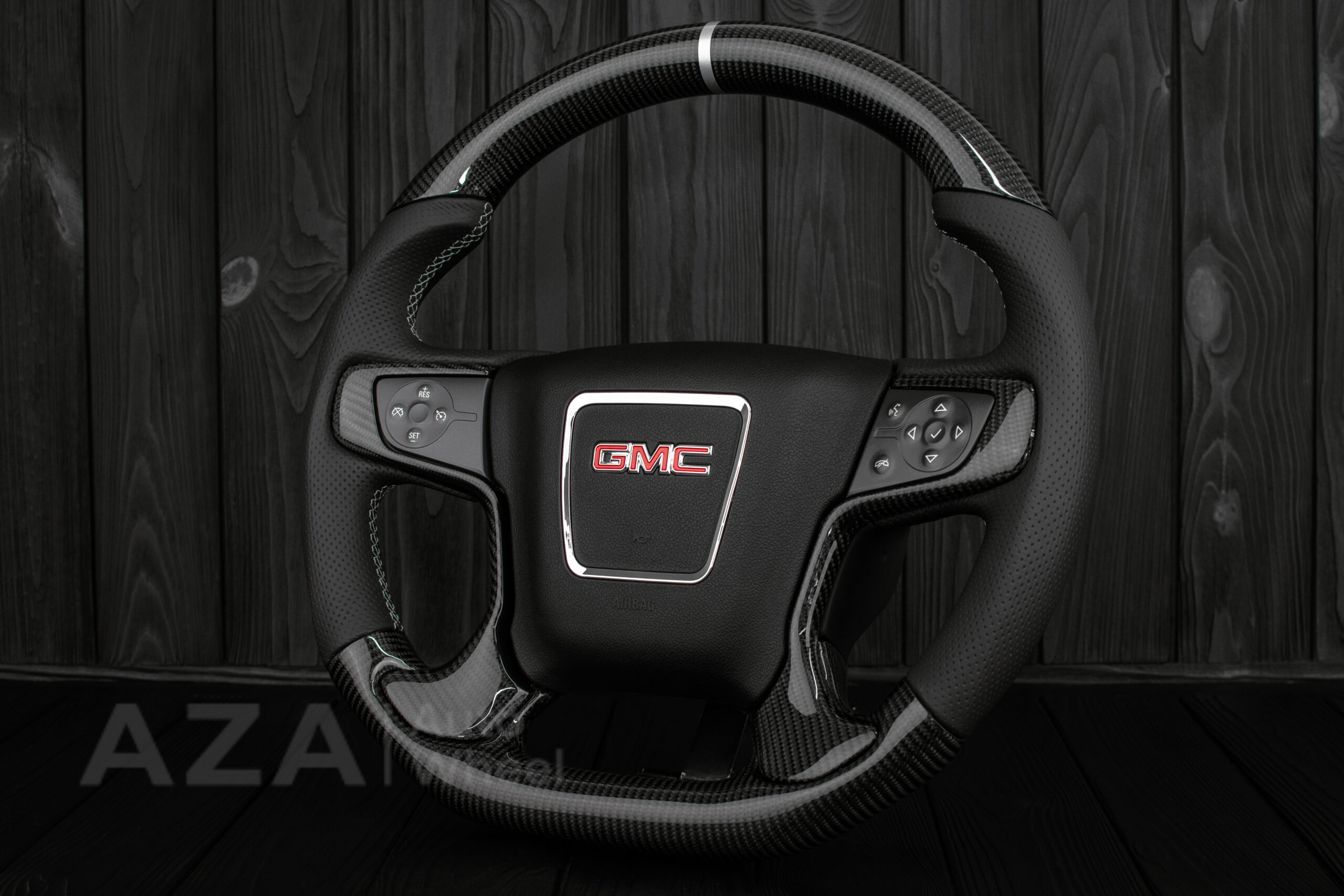 Steering wheel GMC Sierra Silverado Denali 2014-2018 Perforated Leather/Carbon Fiber/Silver accents - Image 4