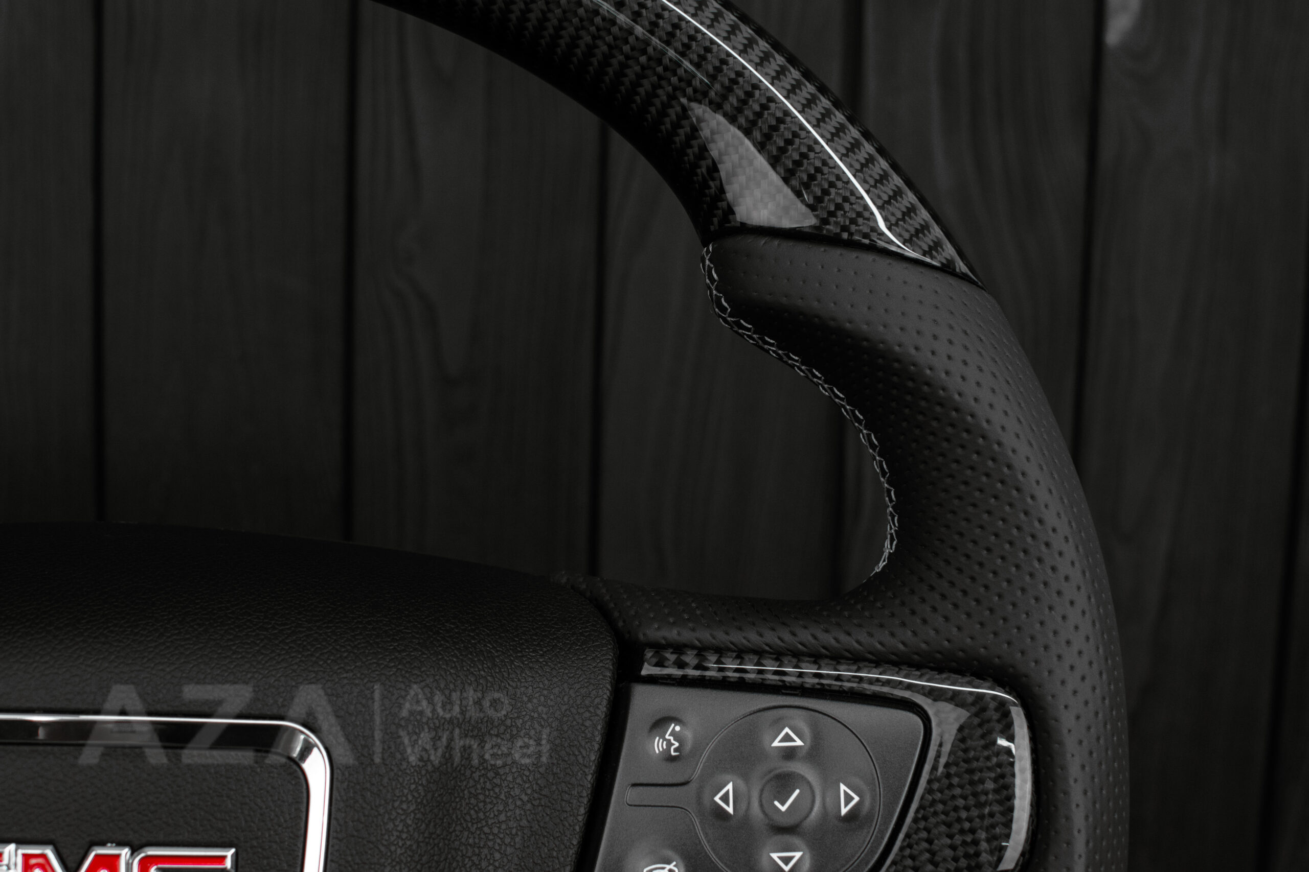 Steering wheel GMC Sierra Silverado Denali 2014-2018 Perforated Leather/Carbon Fiber/Silver accents - Image 16