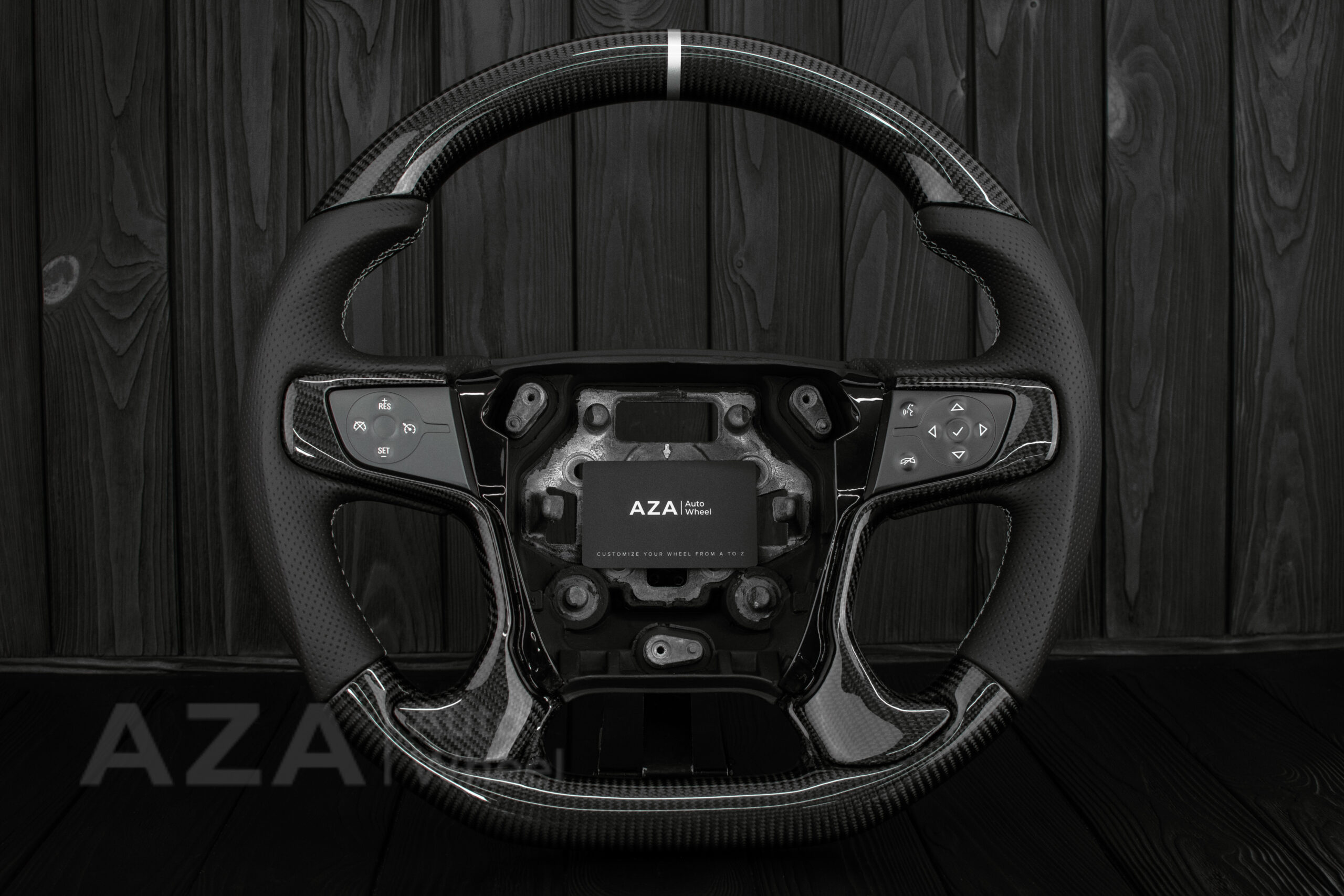 Steering wheel GMC Sierra Silverado Denali 2014-2018 Perforated Leather/Carbon Fiber/Silver accents - Image 6