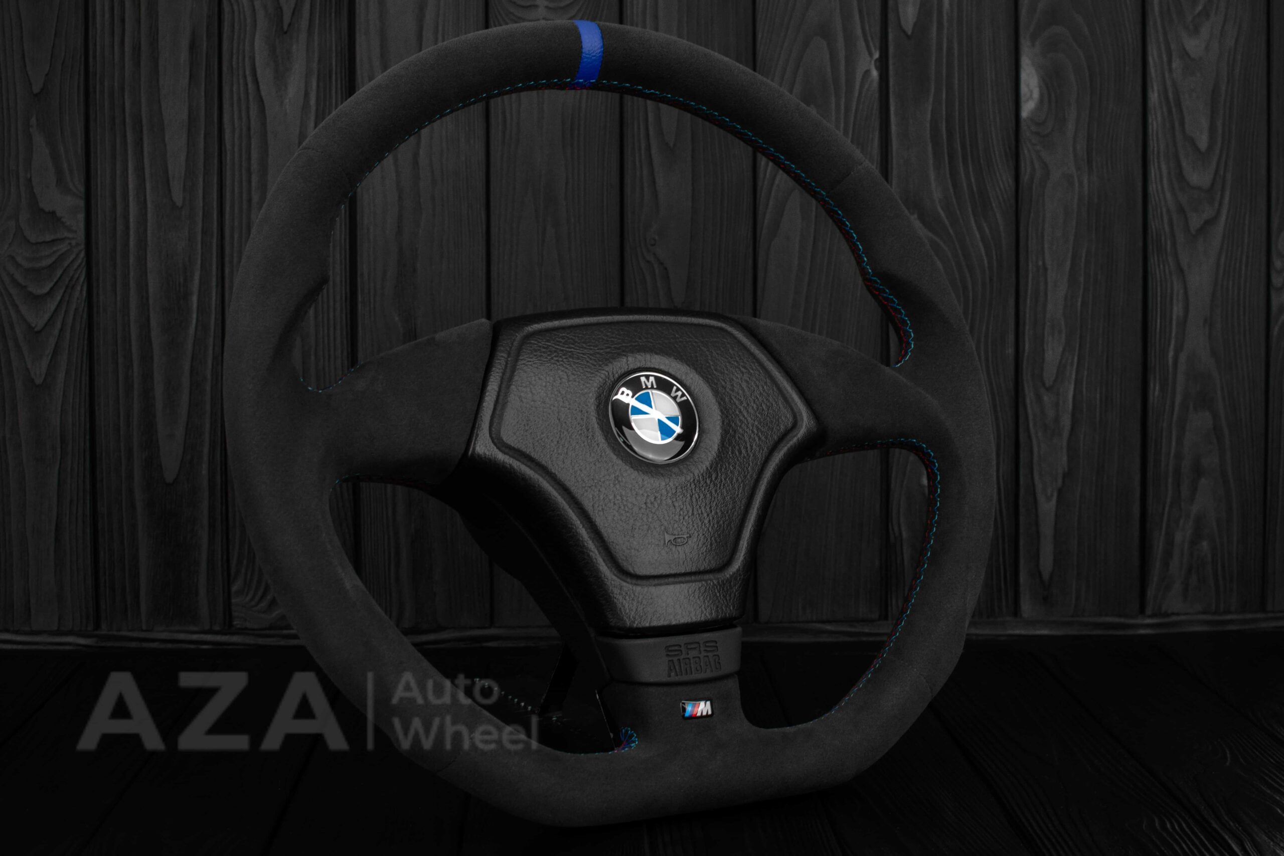 Steering wheel BMW E36 Euro Alcantara/blue stripe - Image 3