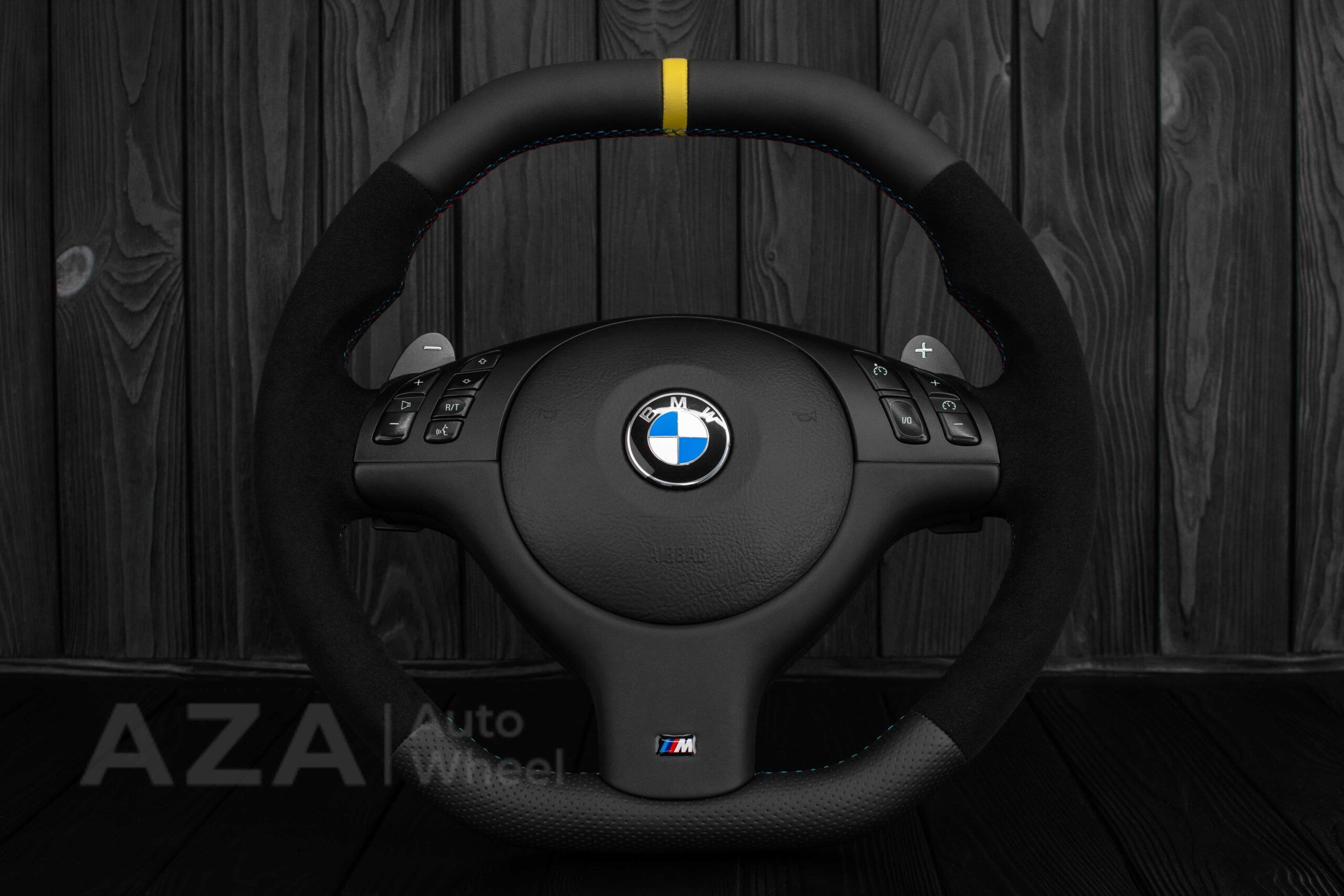 Steering wheel BMW E46/E39 Flat Top Napa/Alcantara/Yellow stripe