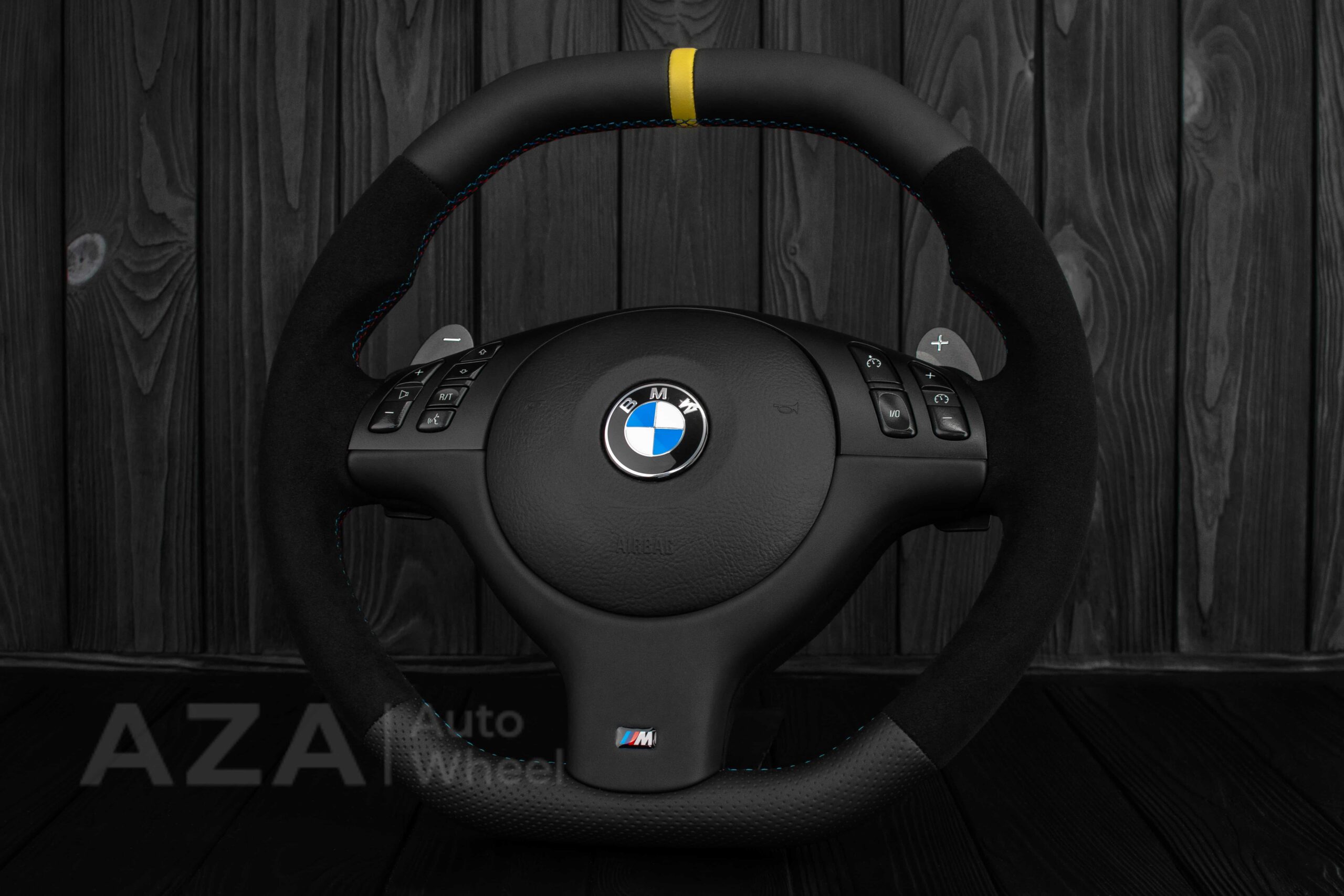 Steering wheel BMW E46/E39 Flat Top Napa/Alcantara/Yellow stripe - Image 5