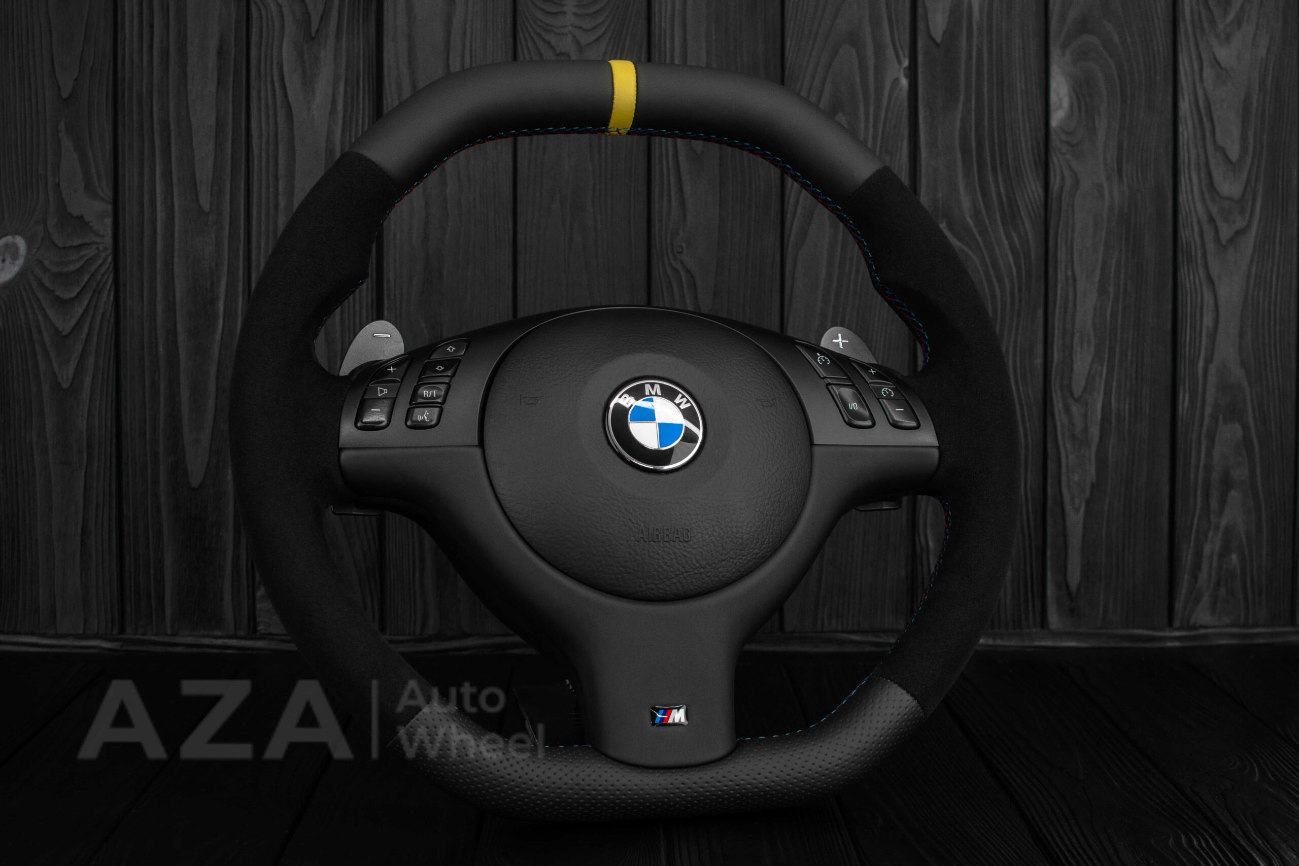 Steering wheel BMW E46/E39 Flat Top Napa/Alcantara/Yellow stripe - Image 3