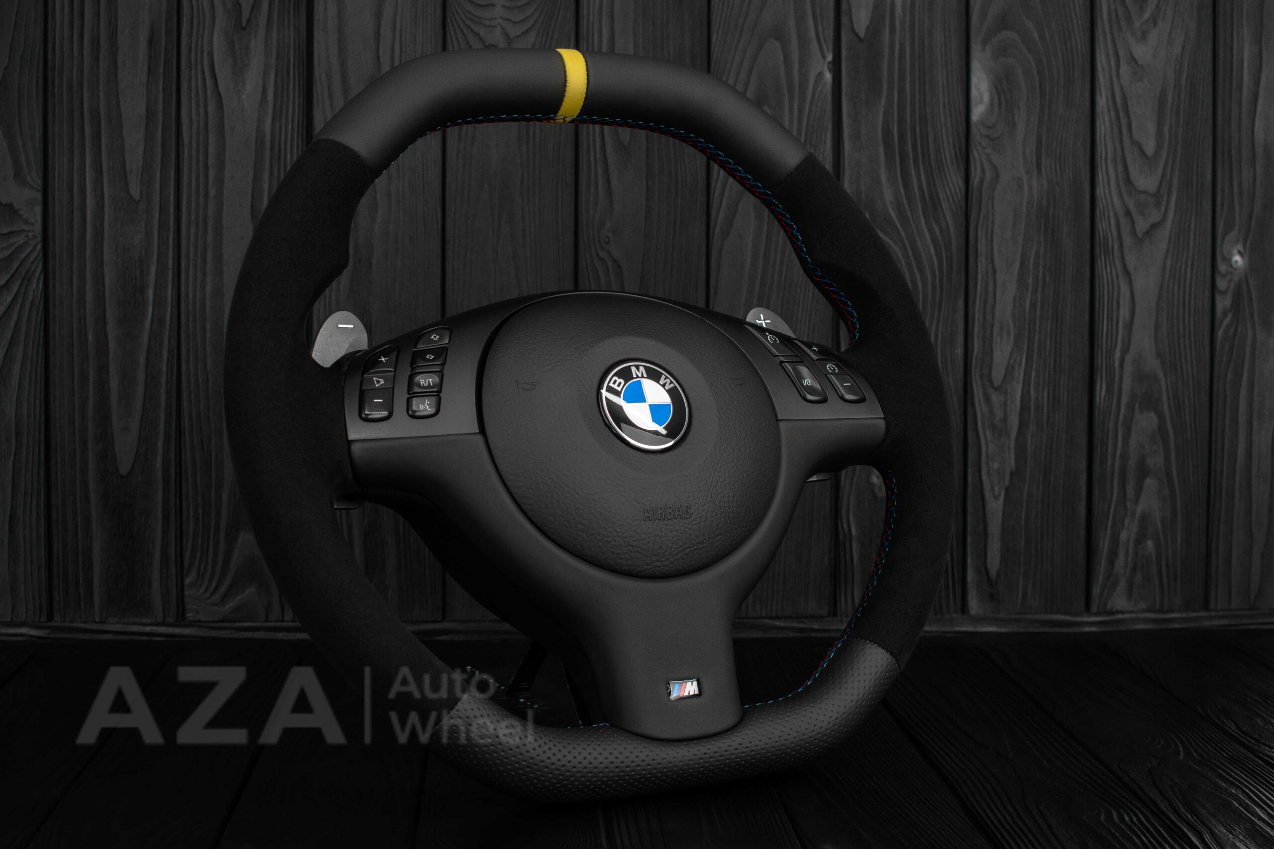 Steering wheel BMW E46/E39 Flat Top Napa/Alcantara/Yellow stripe - Image 4