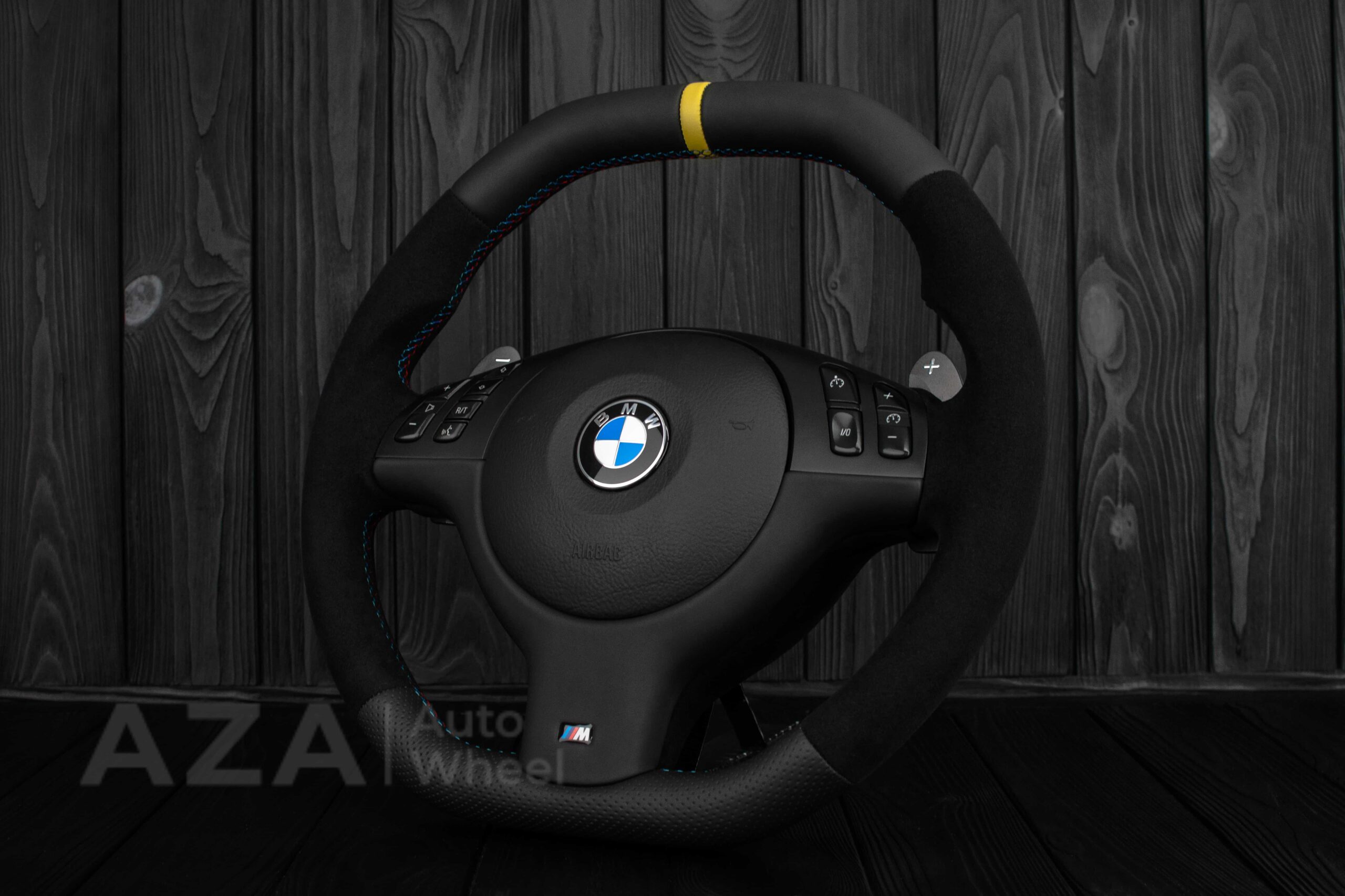 Steering wheel BMW E46/E39 Flat Top Napa/Alcantara/Yellow stripe - Image 6