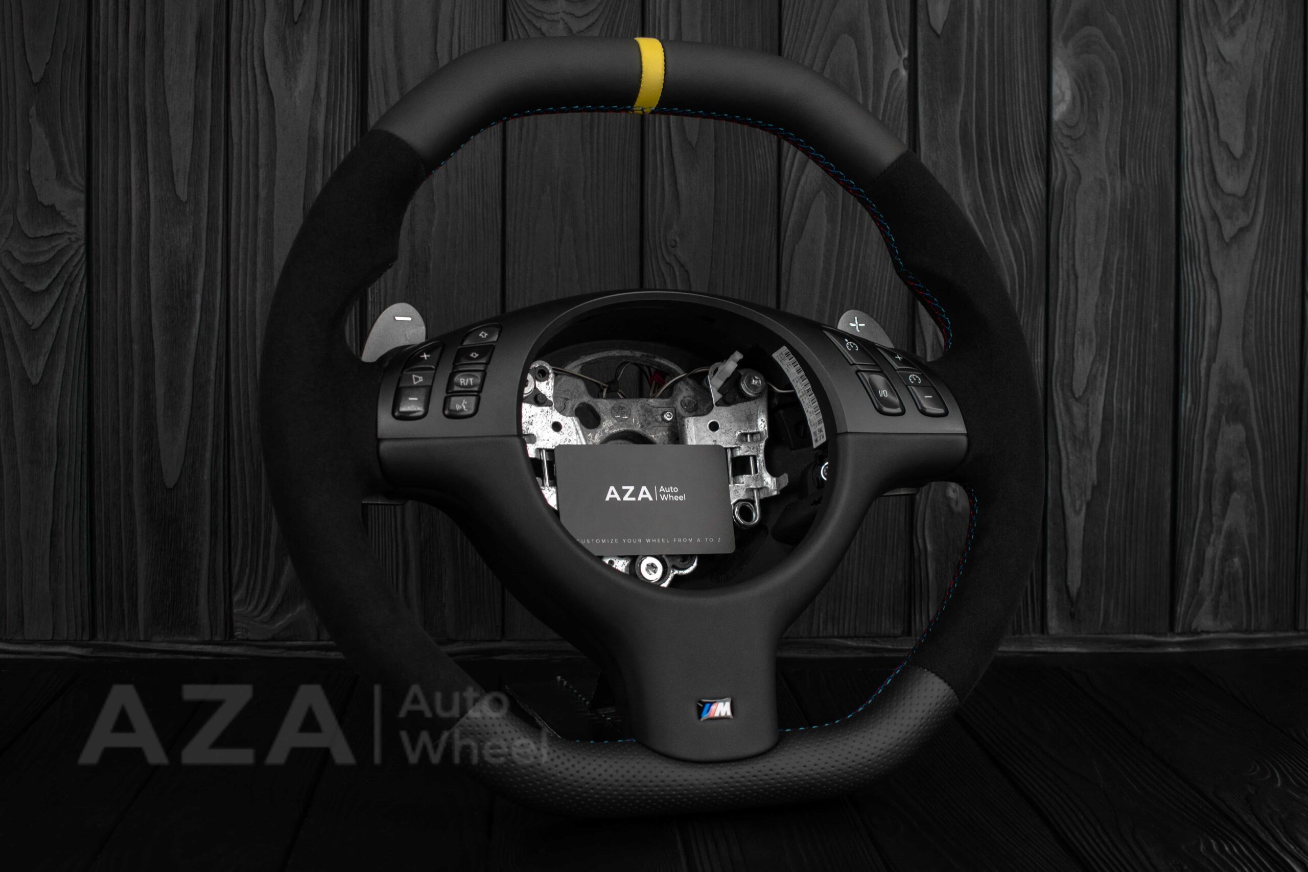 Steering wheel BMW E46/E39 Flat Top Napa/Alcantara/Yellow stripe - Image 7