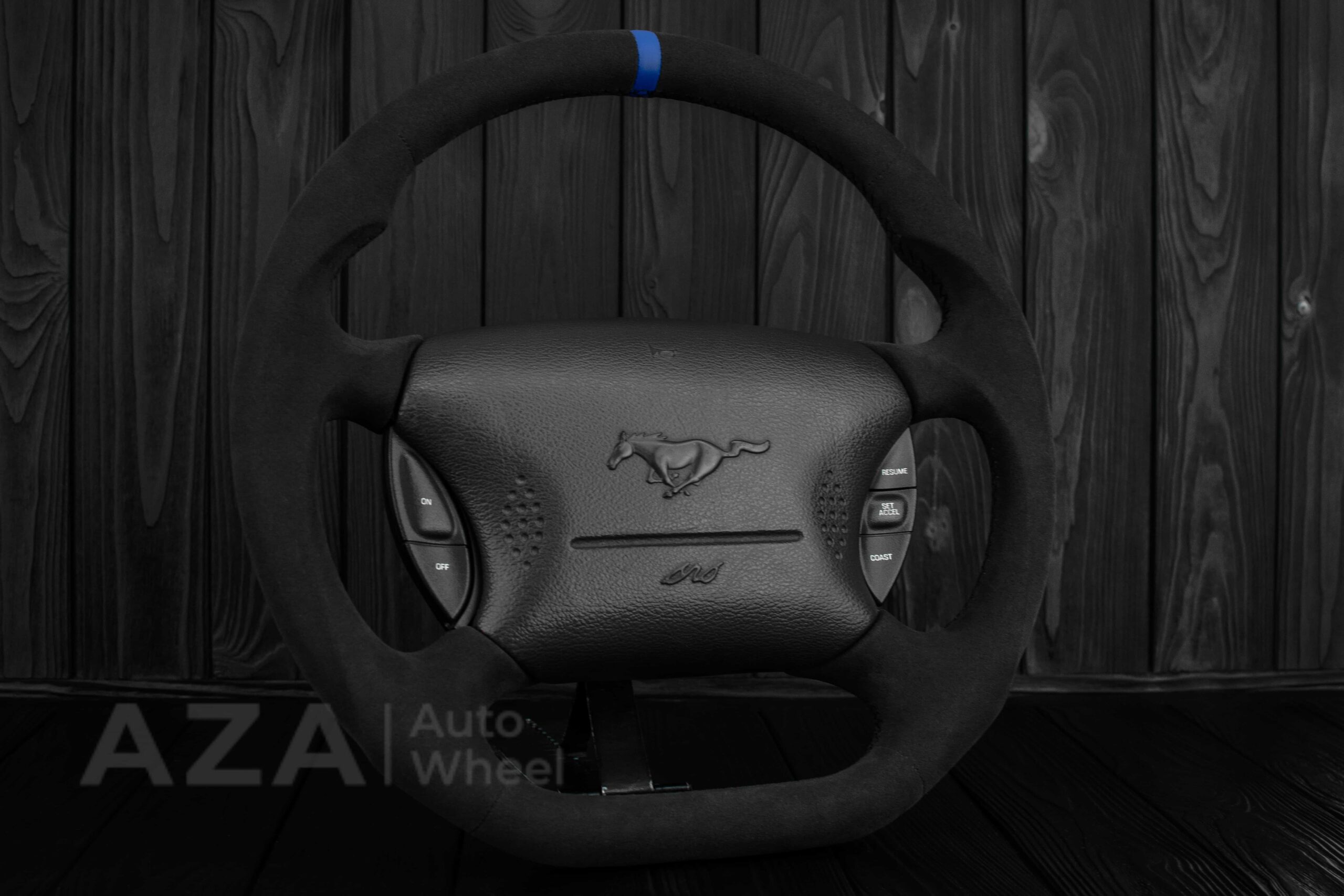 Steering wheel Ford Mustang GT Cobra 94-04 Alcantara/Blue stripe - Image 3