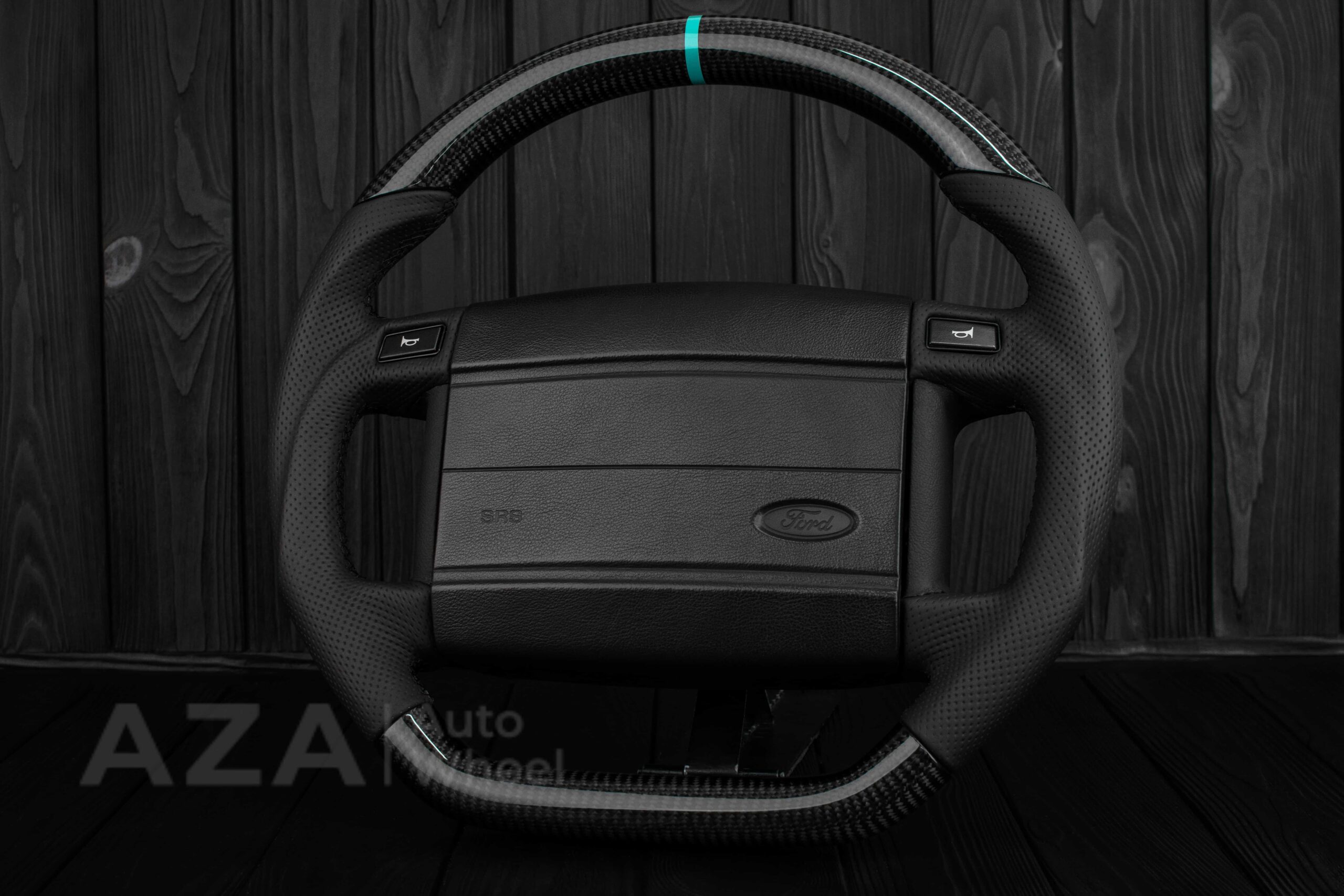 Steering wheel Fox Body Ford Mustang GT Cobra SVT Saleen Carbon fiber/Perforated leather/Teal Stripe - Image 6