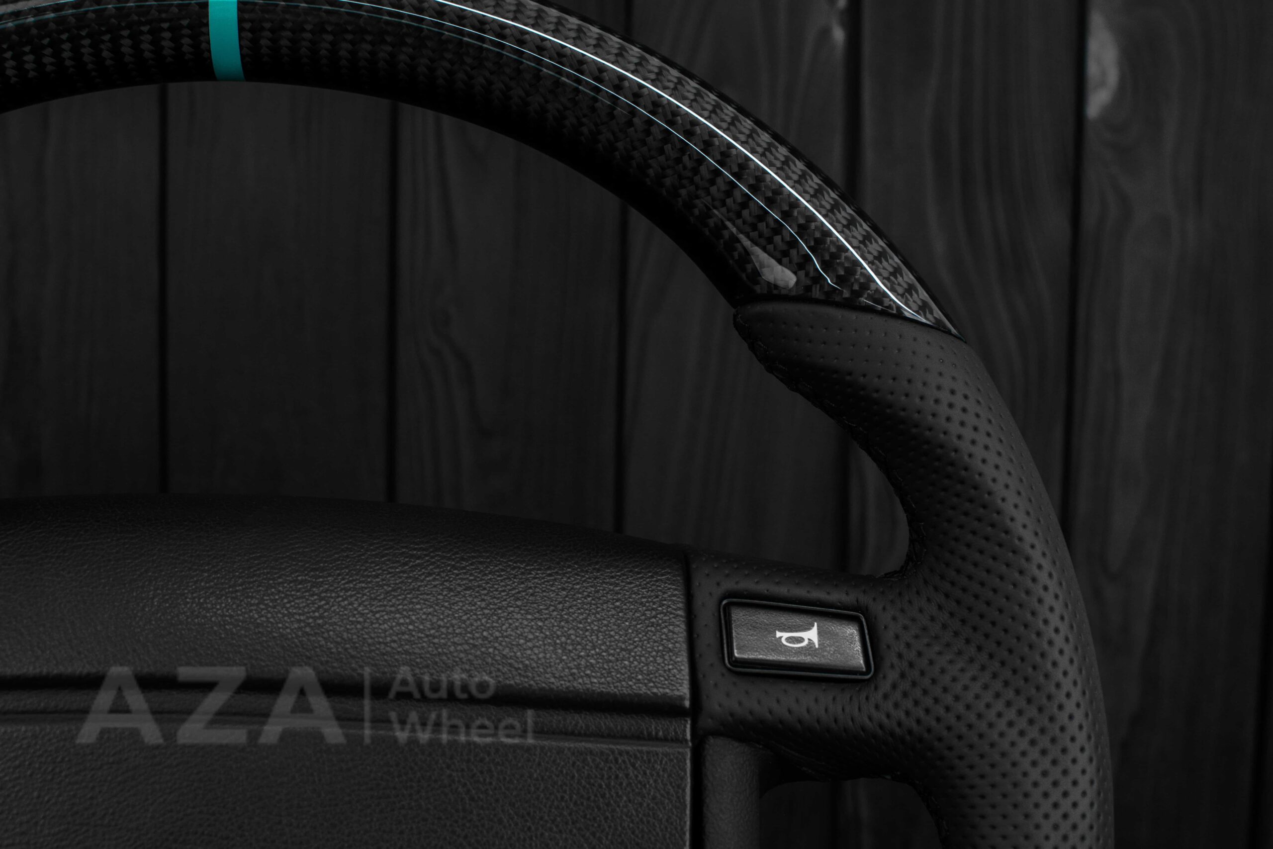 Steering wheel Fox Body Ford Mustang GT Cobra SVT Saleen Carbon fiber/Perforated leather/Teal Stripe - Image 25