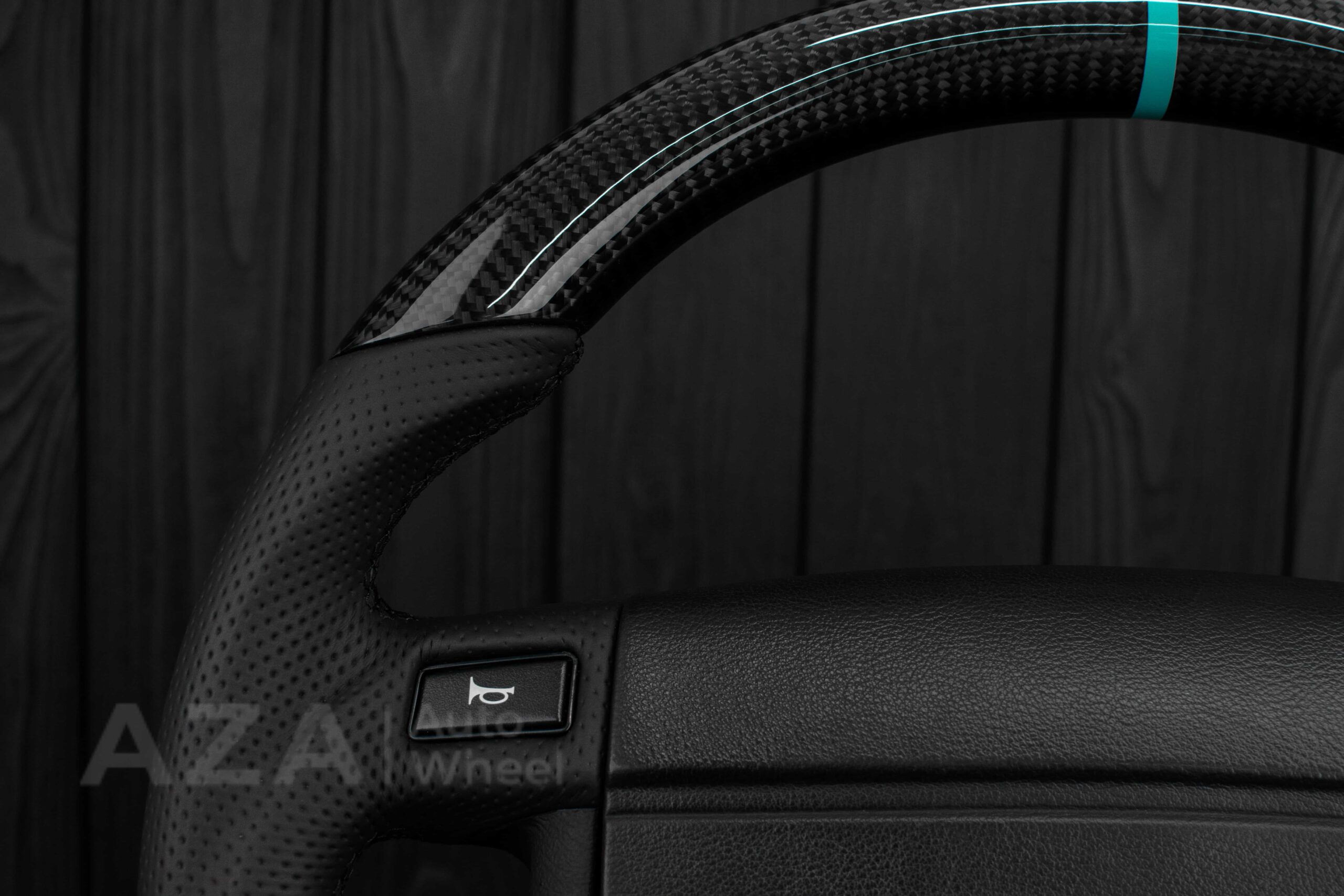 Steering wheel Fox Body Ford Mustang GT Cobra SVT Saleen Carbon fiber/Perforated leather/Teal Stripe - Image 24