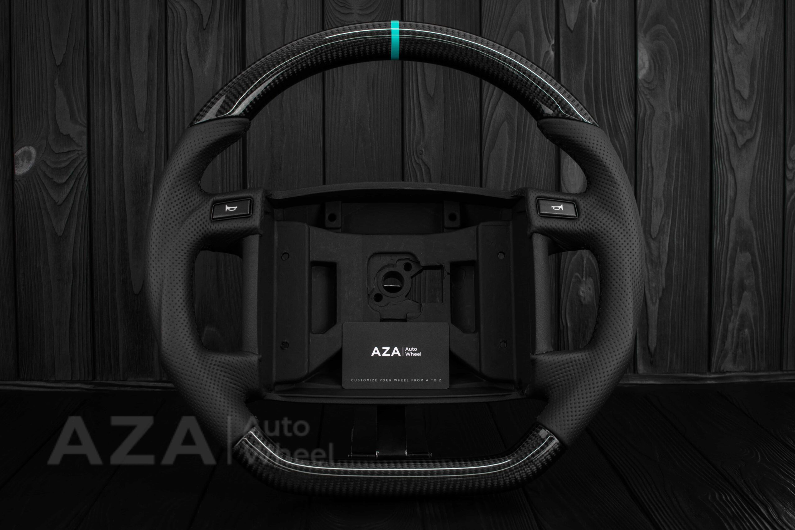 Steering wheel Fox Body Ford Mustang GT Cobra SVT Saleen Carbon fiber/Perforated leather/Teal Stripe - Image 9