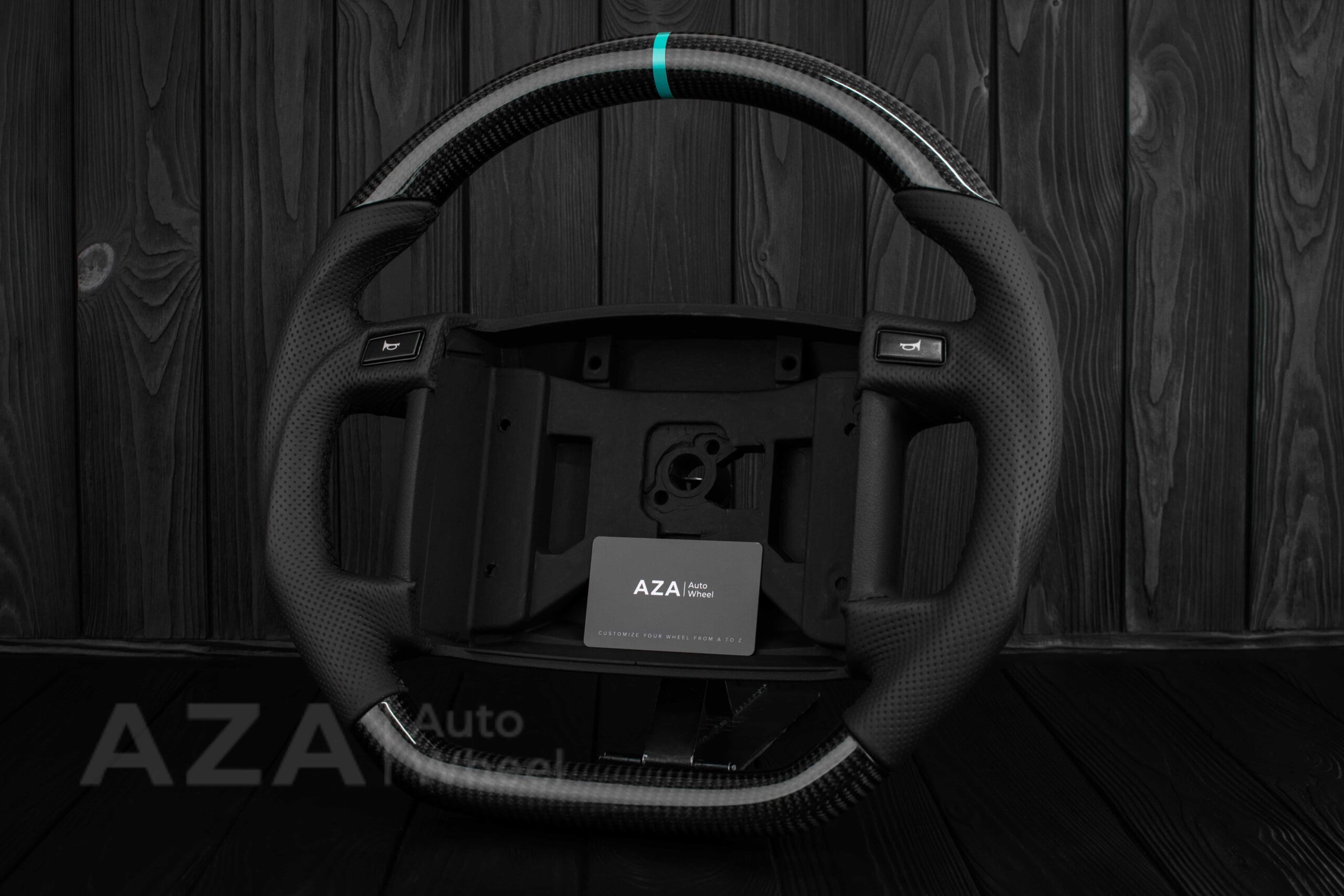 Steering wheel Fox Body Ford Mustang GT Cobra SVT Saleen Carbon fiber/Perforated leather/Teal Stripe - Image 8