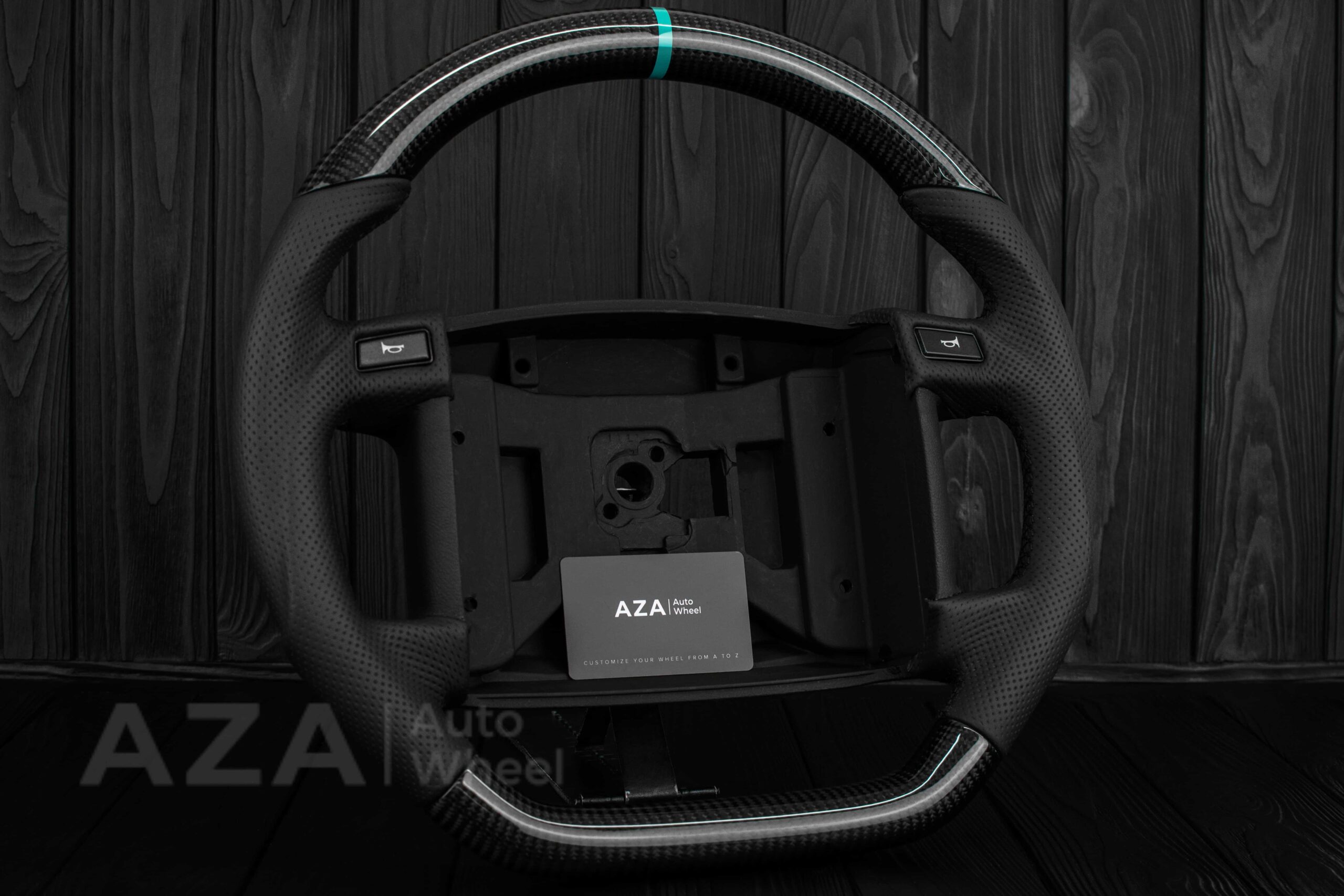 Steering wheel Fox Body Ford Mustang GT Cobra SVT Saleen Carbon fiber/Perforated leather/Teal Stripe - Image 7