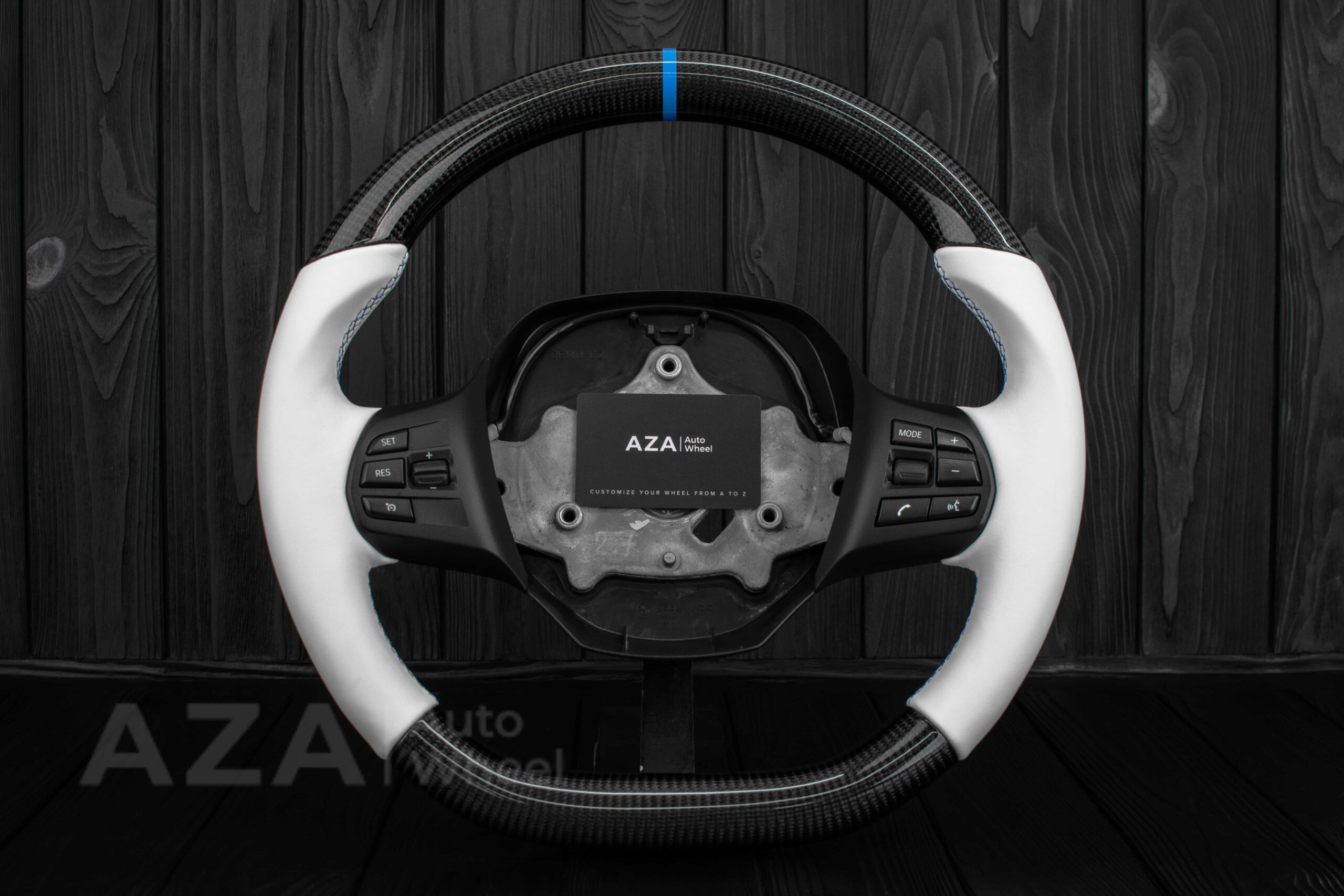 Steering wheel BMW i3 Carbon Fiber/White Napa/Light Blue stipe