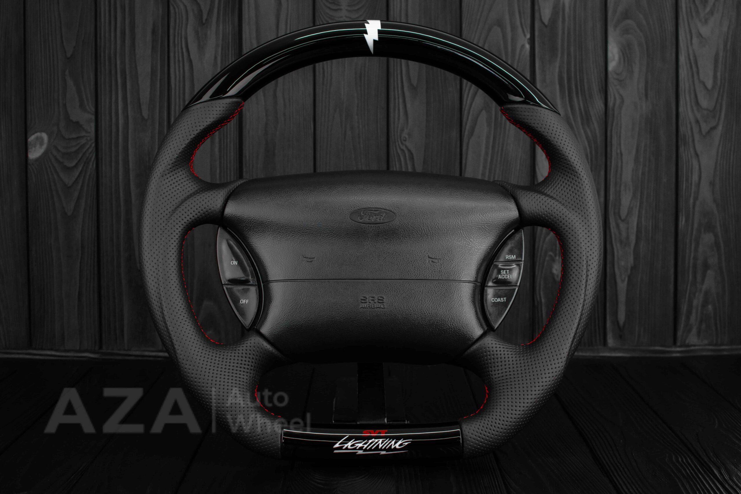 Steering wheel Ford Lightning/Ranger/Explorer 99-2004 Piano Black/Napa leather/Red Stitch