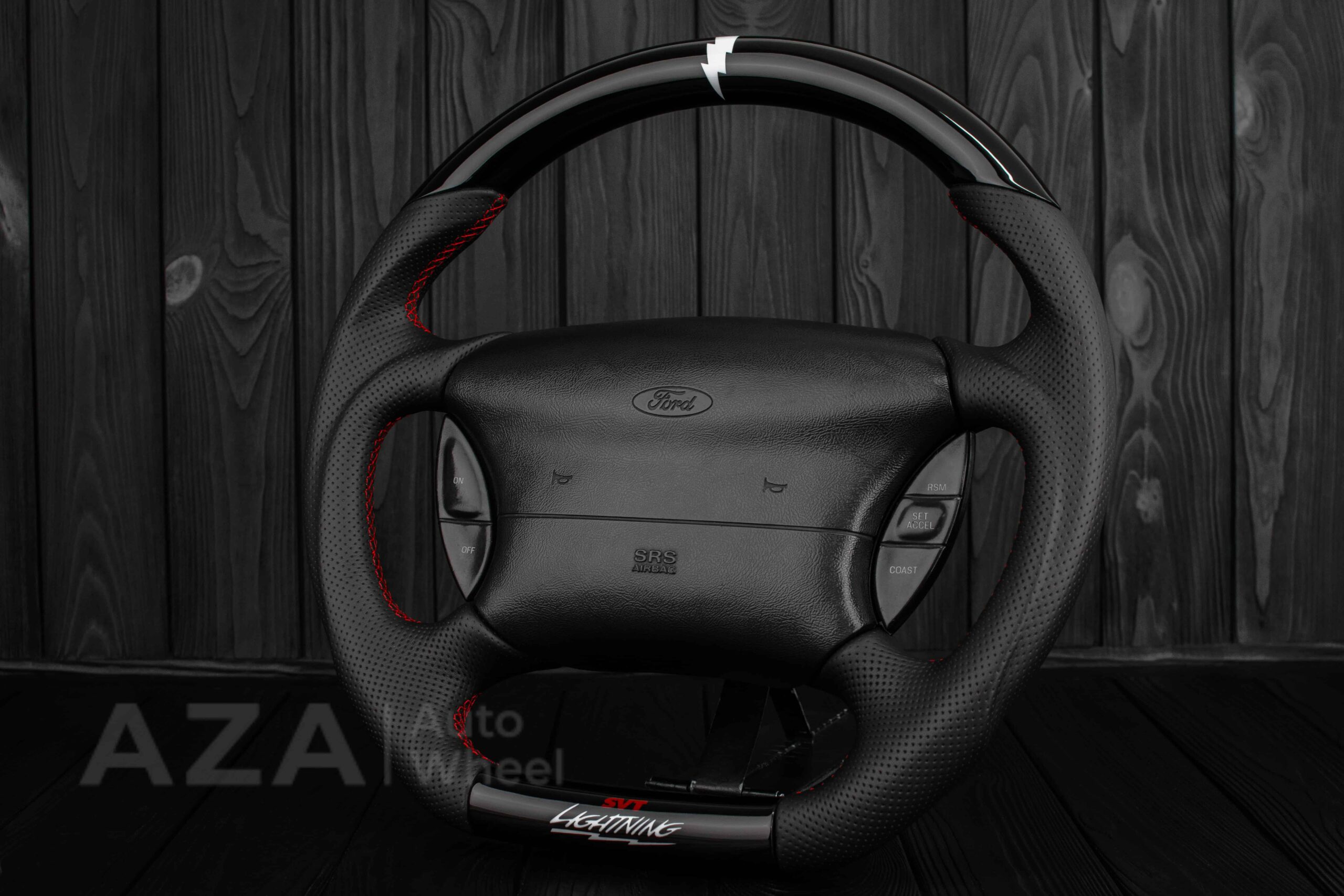 Steering wheel Ford Lightning/Ranger/Explorer 99-2004 Piano Black/Napa leather/Red Stitch - Image 5