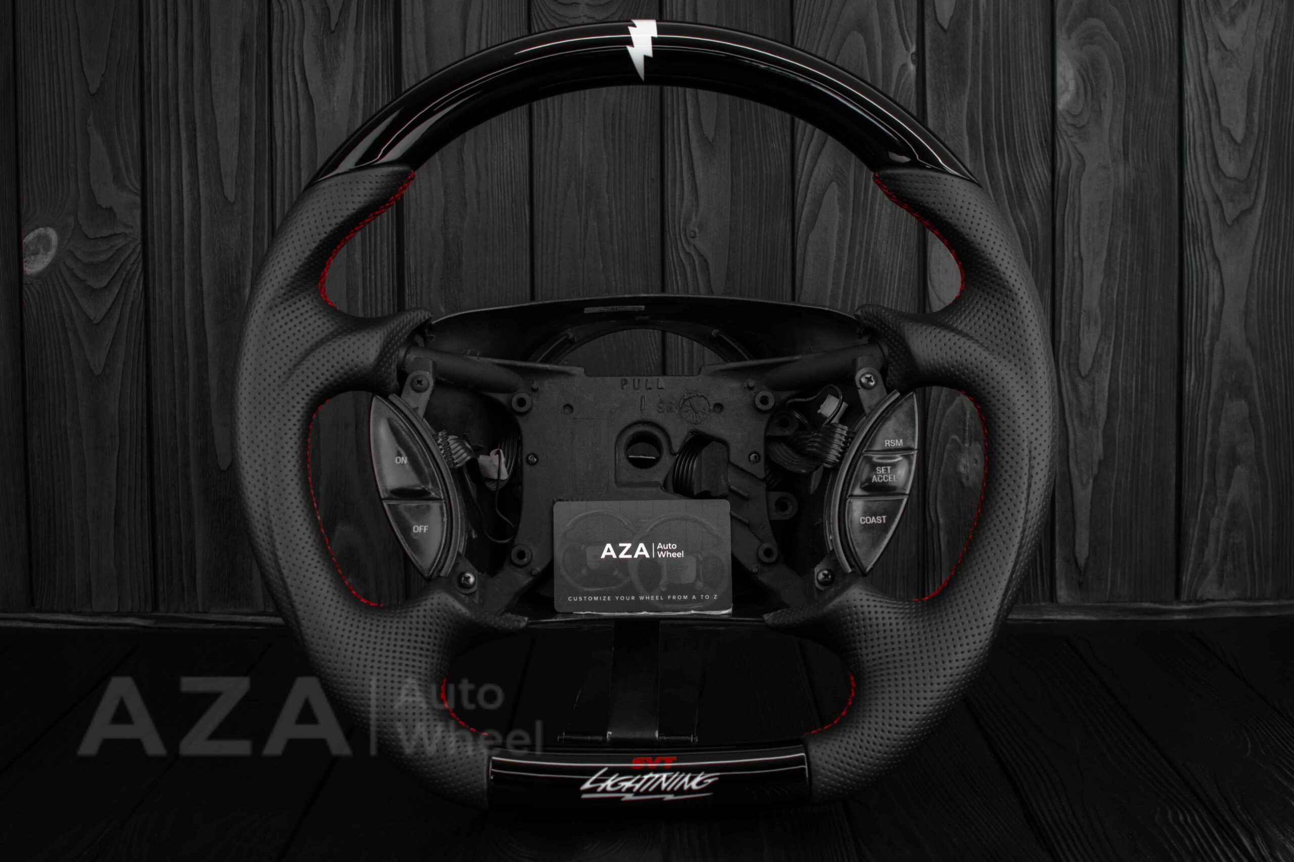 Steering wheel Ford Lightning/Ranger/Explorer 99-2004 Piano Black/Napa leather/Red Stitch - Image 9
