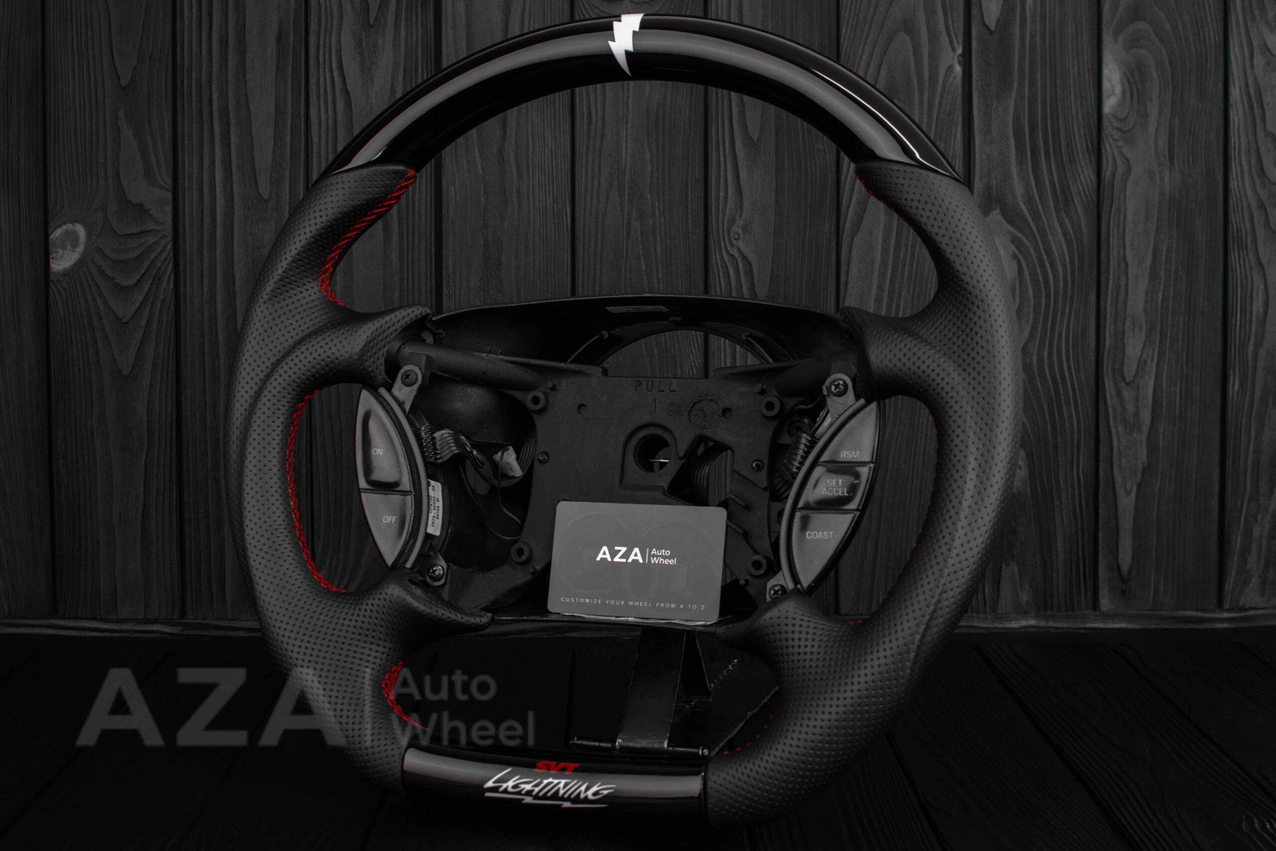 Steering wheel Ford Lightning/Ranger/Explorer 99-2004 Piano Black/Napa leather/Red Stitch - Image 8