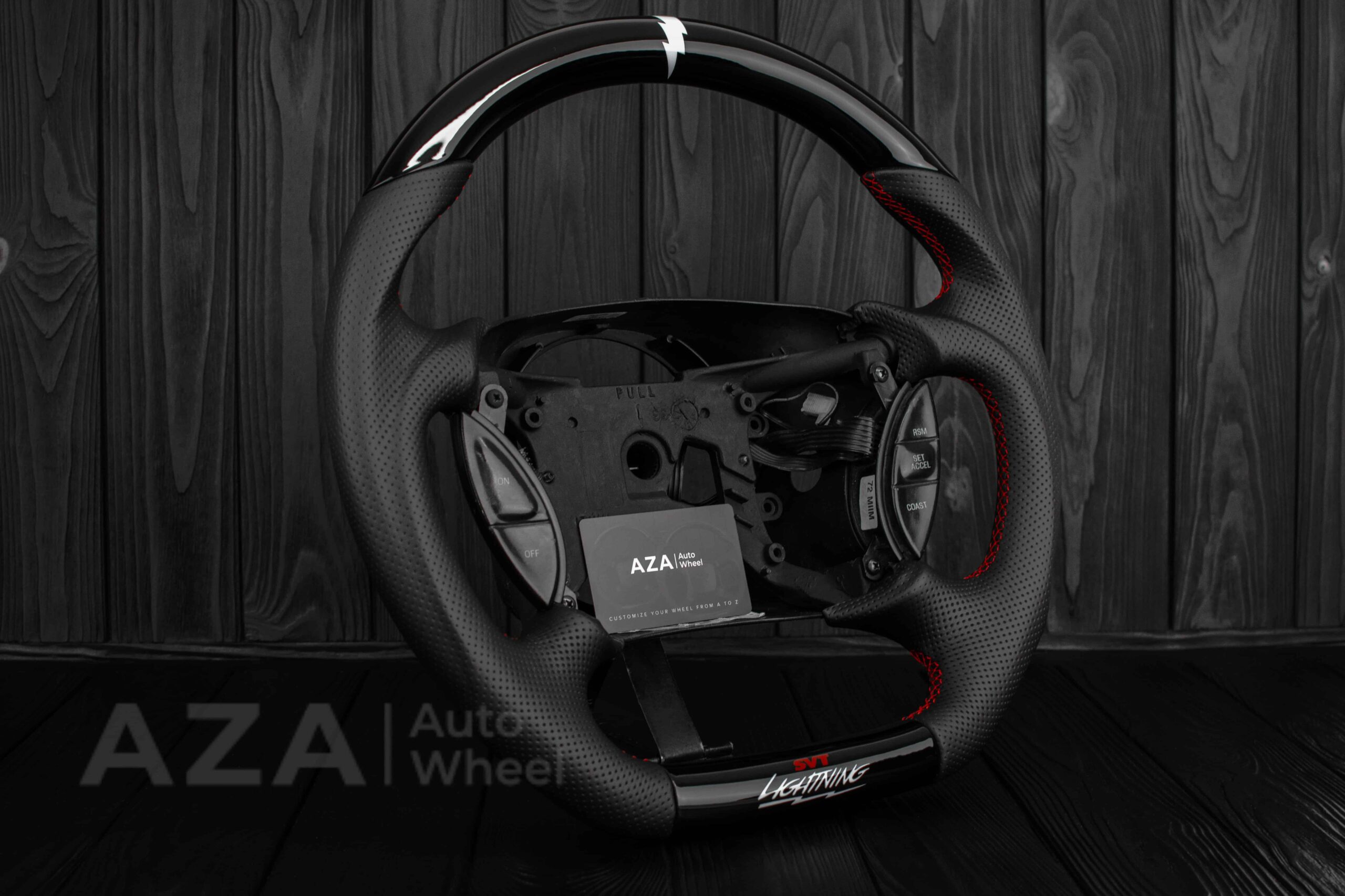 Steering wheel Ford Lightning/Ranger/Explorer 99-2004 Piano Black/Napa leather/Red Stitch - Image 7