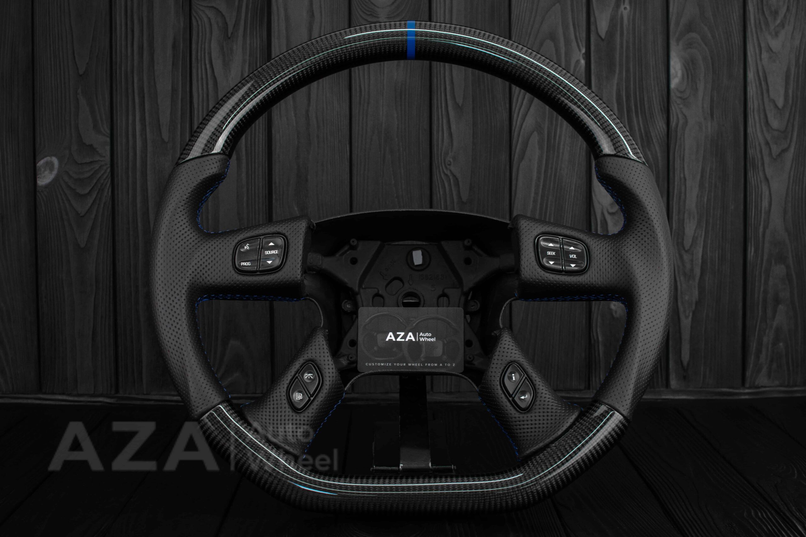 Steering wheel GM, Silverado, Sierra, Yukon, H2, Trailblazer (2003+) Carbon fiber/Perforated leather/Blue details - Image 7