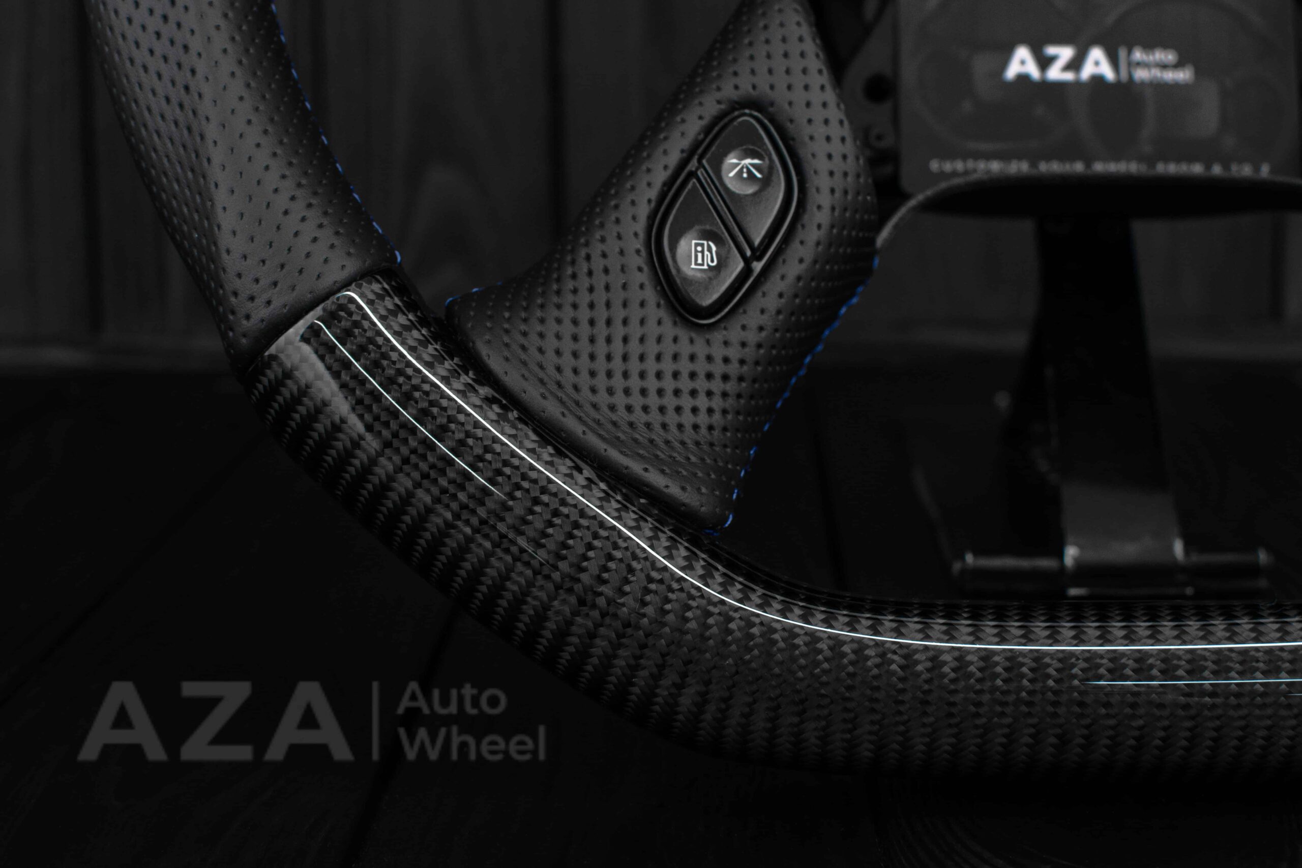 Steering wheel GM, Silverado, Sierra, Yukon, H2, Trailblazer (2003+) Carbon fiber/Perforated leather/Blue details - Image 24