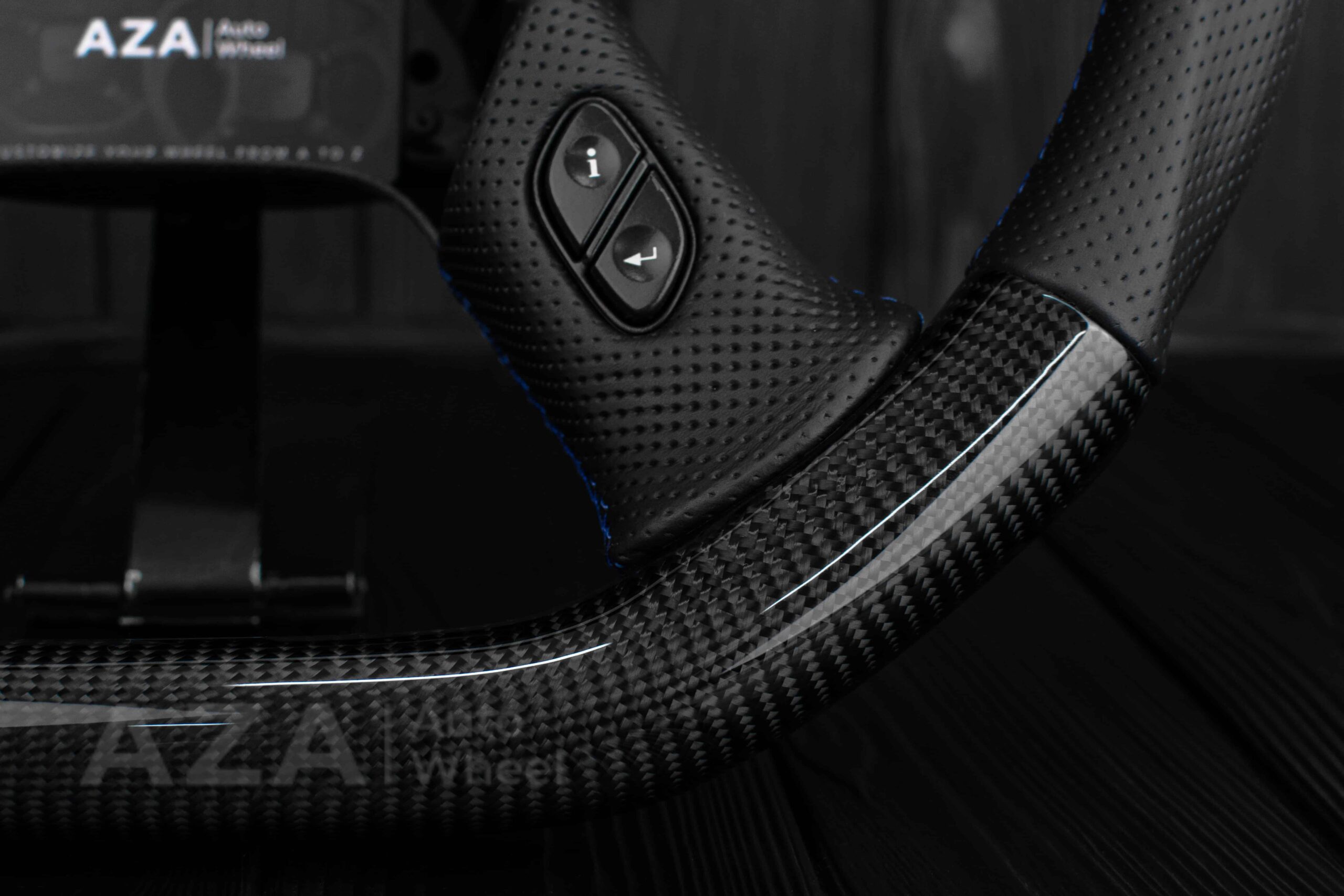 Steering wheel GM, Silverado, Sierra, Yukon, H2, Trailblazer (2003+) Carbon fiber/Perforated leather/Blue details - Image 23