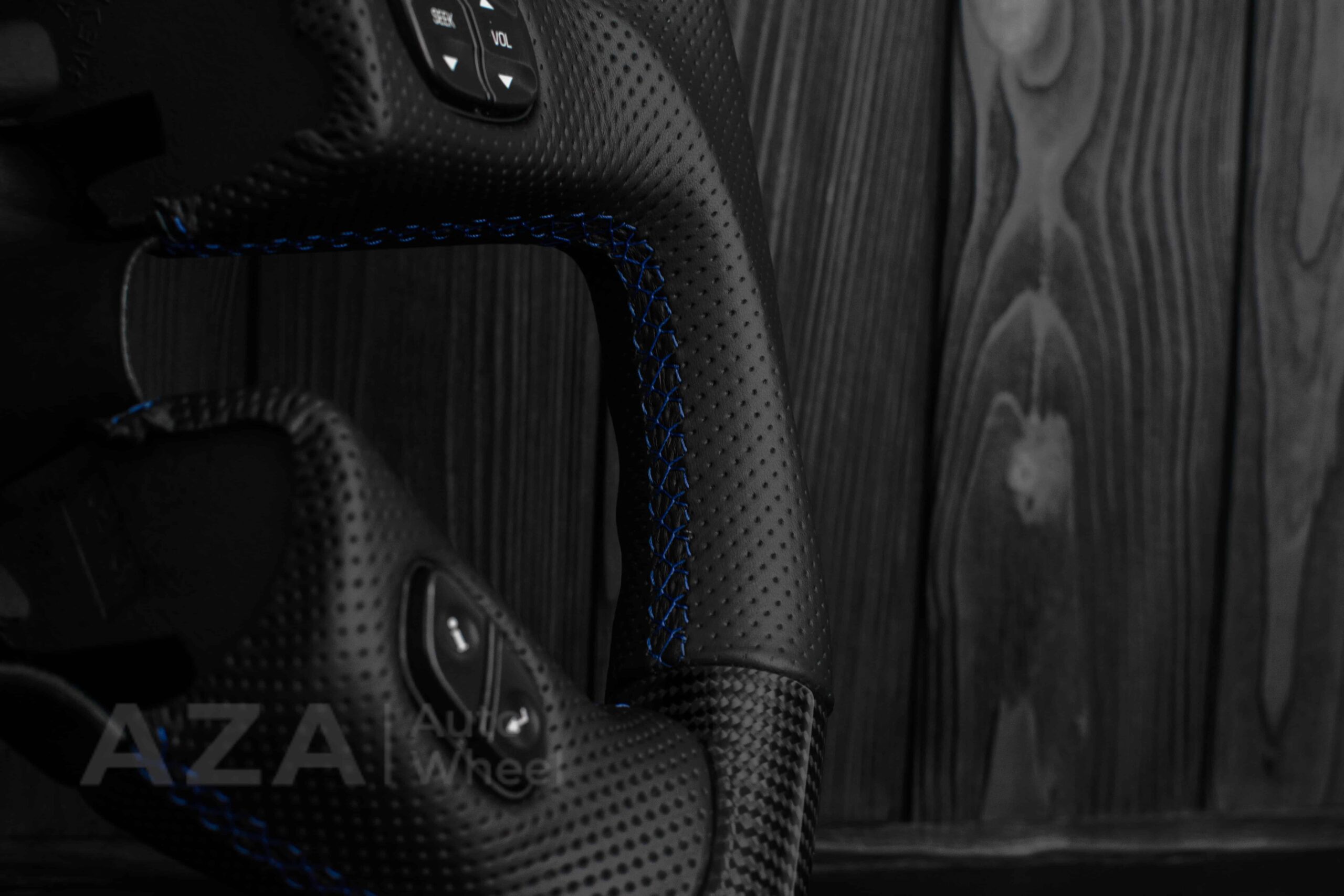 Steering wheel GM, Silverado, Sierra, Yukon, H2, Trailblazer (2003+) Carbon fiber/Perforated leather/Blue details - Image 17