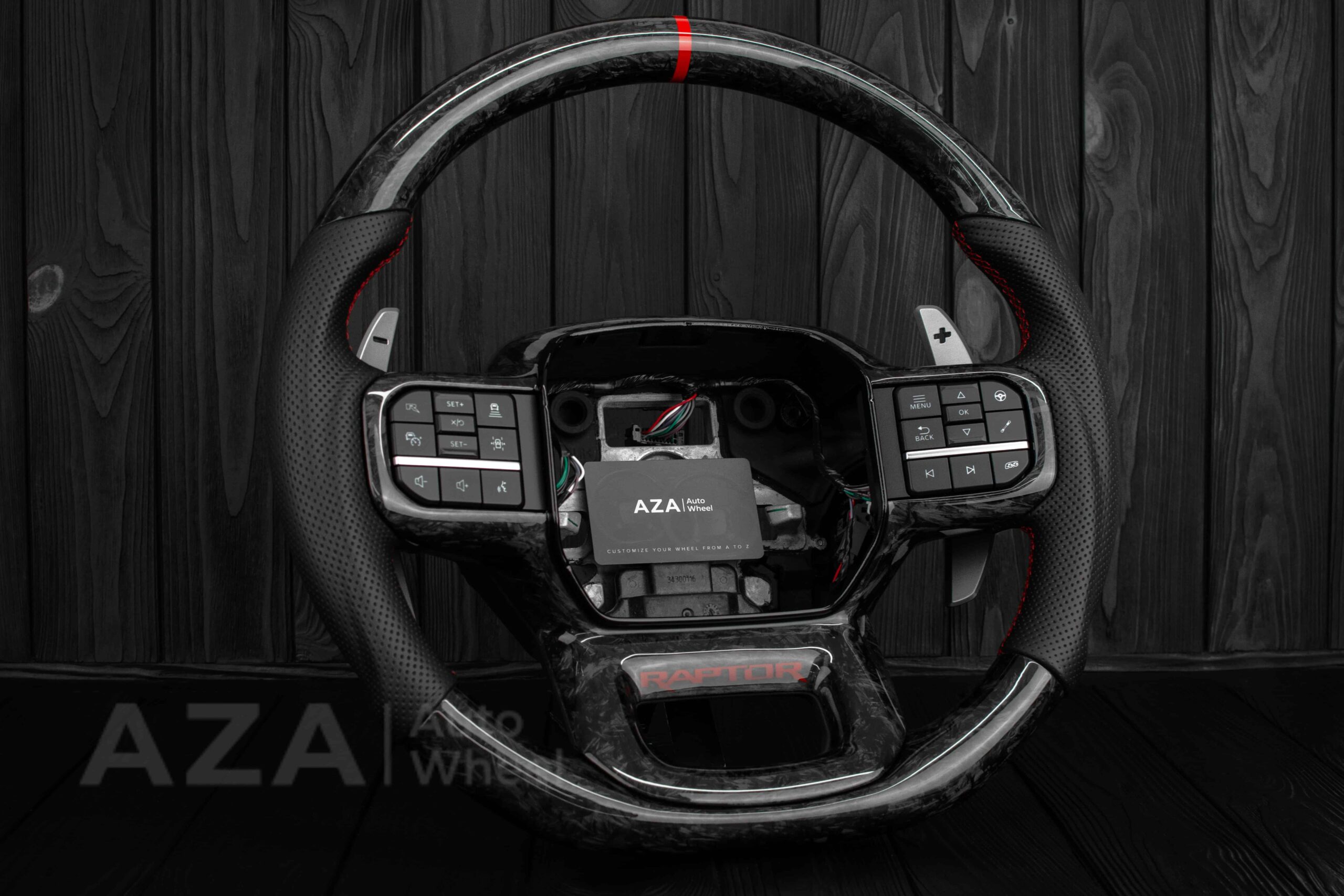 Steering wheel FORD RAPTOR 2021-2025 Forged Carbon fiber/Perforated leather/Red stitch/Heated - Image 3