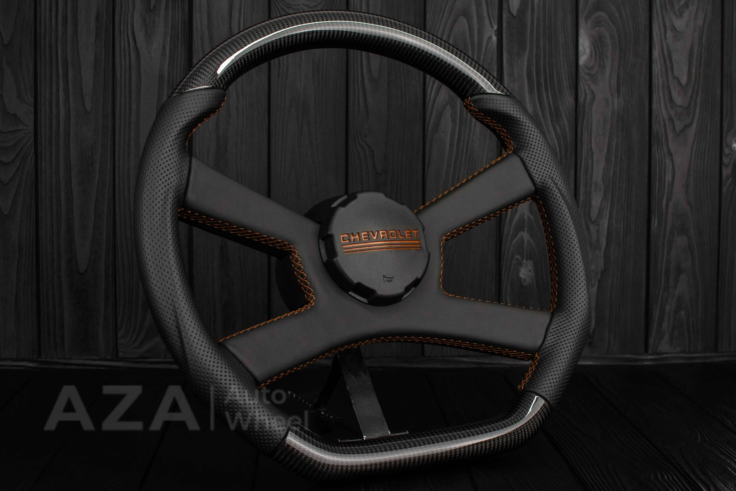 Steering wheel GM, OBS, C/K Silverado, Suburan (1988-1994) Carbon fiber/Perforated leather/Brown Accents - Image 4