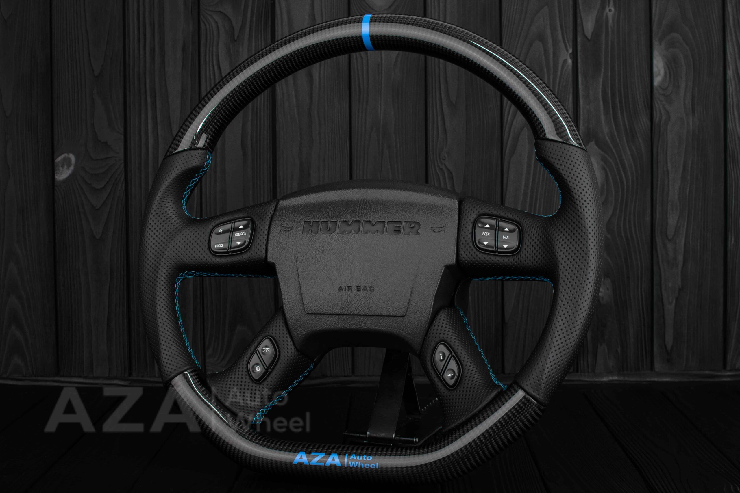 Steering wheel GM, Silverado, Sierra, Yukon, H2, Trailblazer (2003+) Carbon fiber/Perforated leather/Light Blue/Aza Auto Wheel Special Edition - Image 6