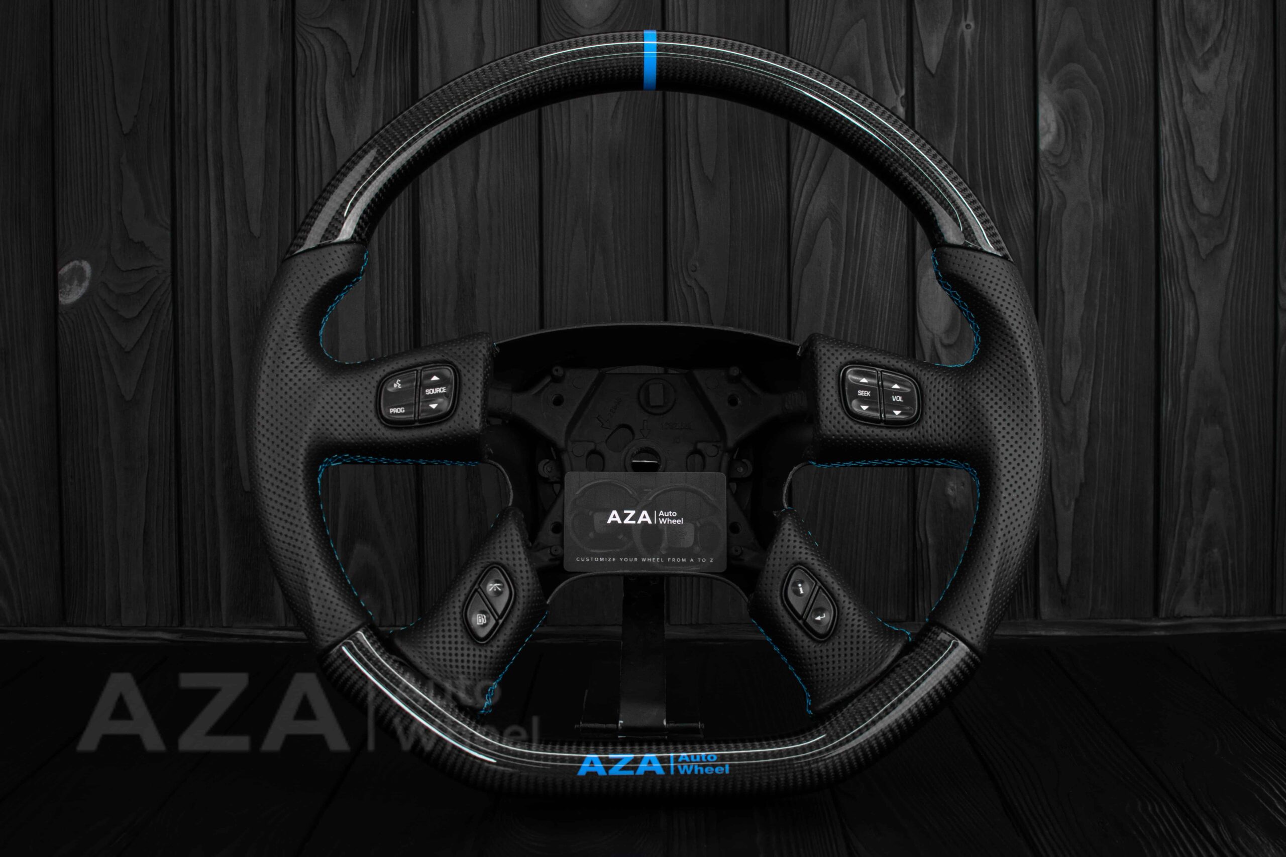 Steering wheel GM, Silverado, Sierra, Yukon, H2, Trailblazer (2003+) Carbon fiber/Perforated leather/Light Blue/Aza Auto Wheel Special Edition - Image 7