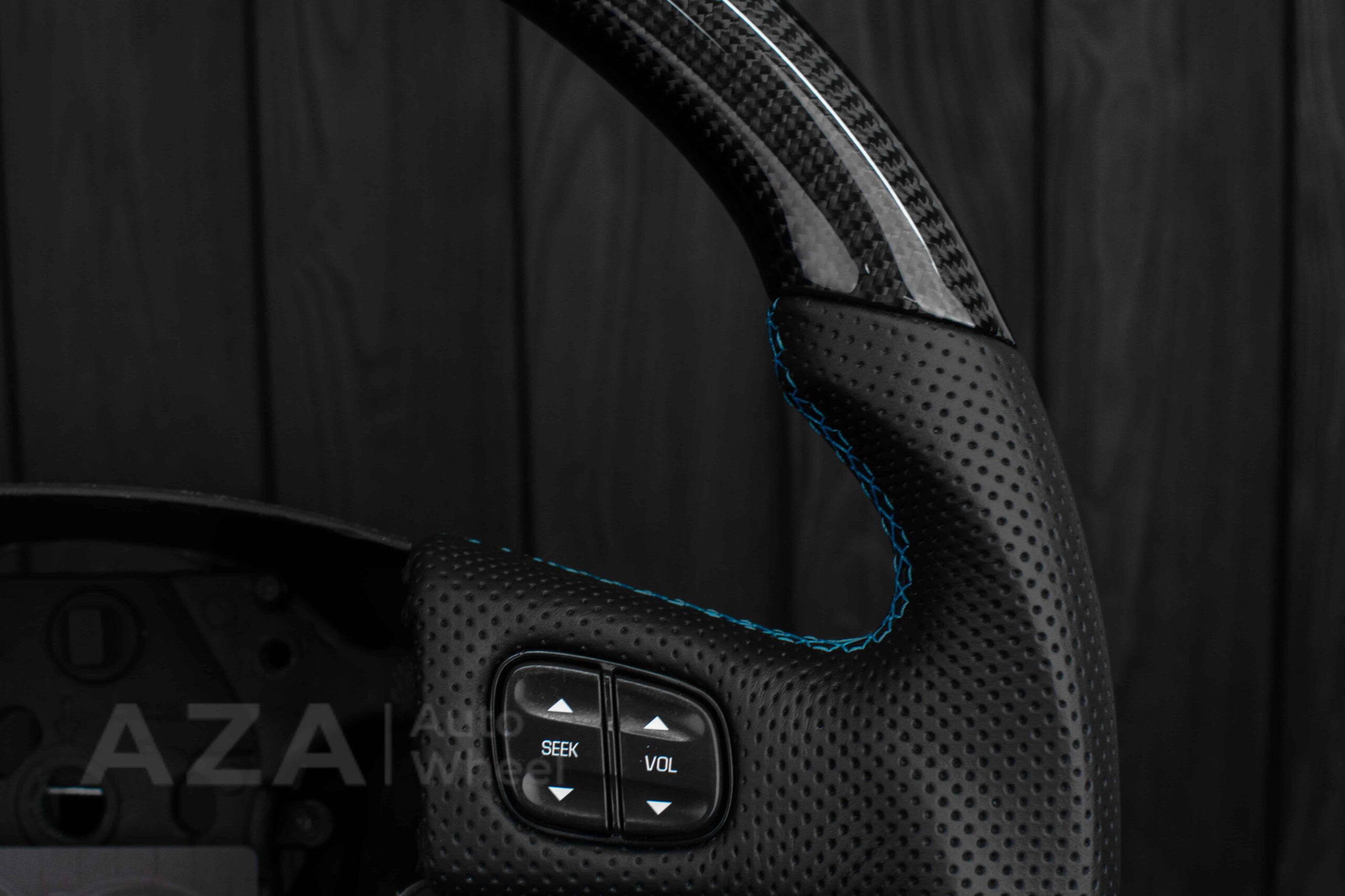 Steering wheel GM, Silverado, Sierra, Yukon, H2, Trailblazer (2003+) Carbon fiber/Perforated leather/Light Blue/Aza Auto Wheel Special Edition - Image 27