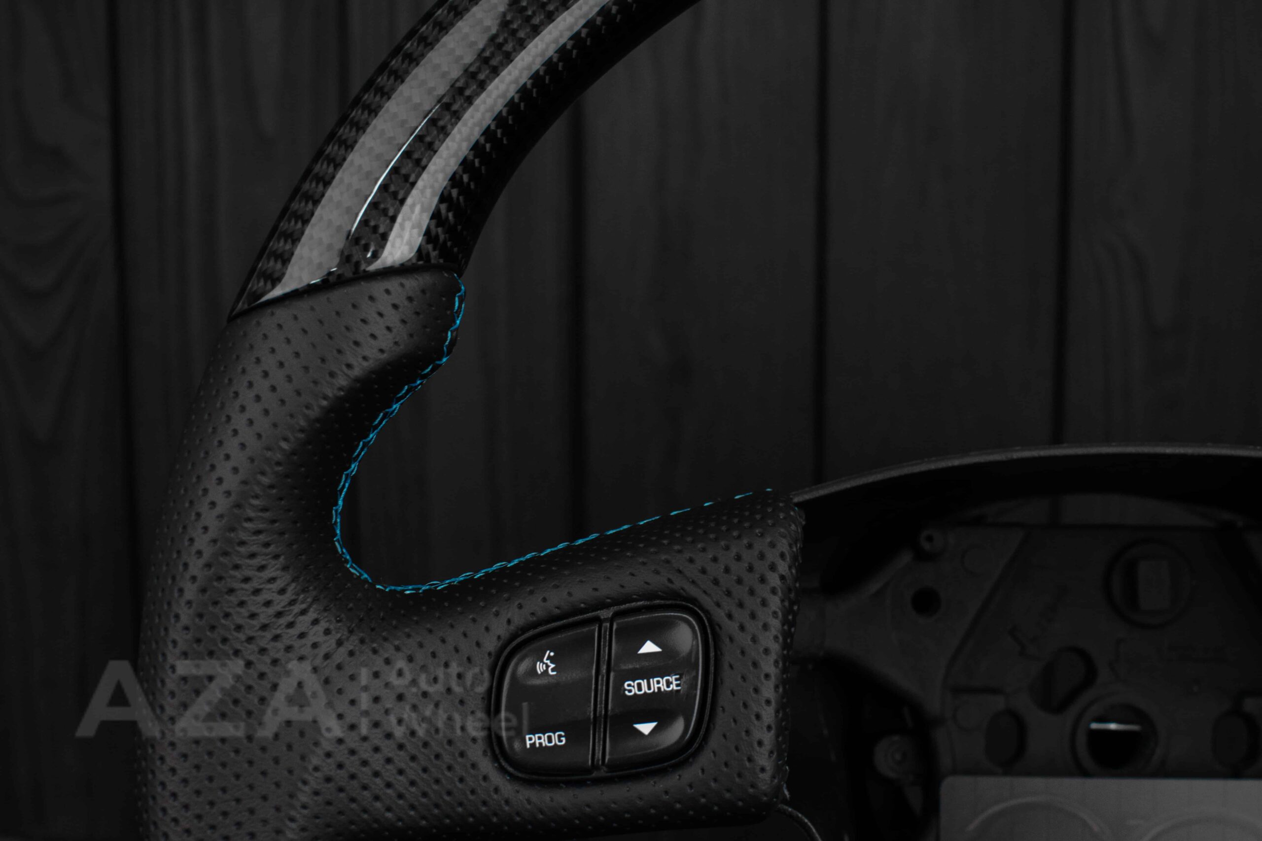 Steering wheel GM, Silverado, Sierra, Yukon, H2, Trailblazer (2003+) Carbon fiber/Perforated leather/Light Blue/Aza Auto Wheel Special Edition - Image 26