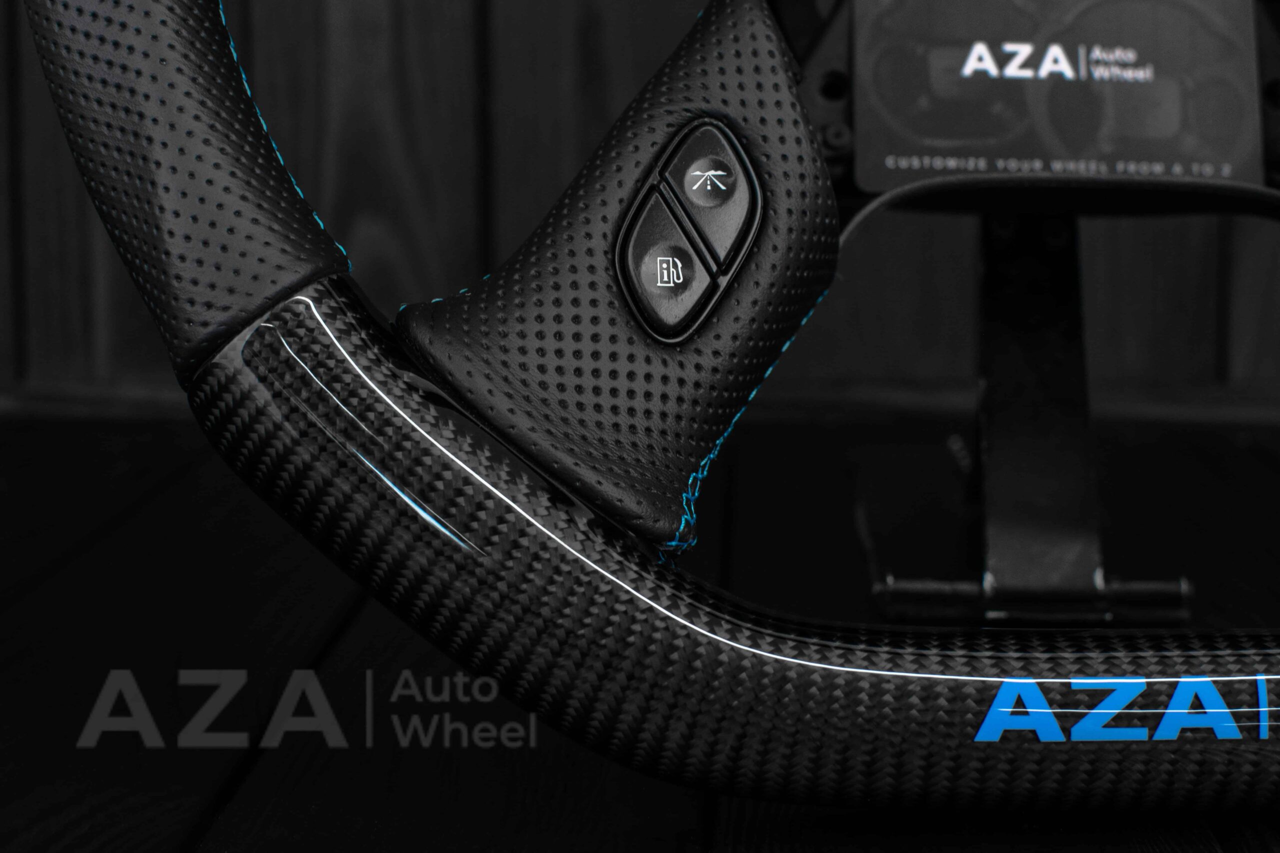 Steering wheel GM, Silverado, Sierra, Yukon, H2, Trailblazer (2003+) Carbon fiber/Perforated leather/Light Blue/Aza Auto Wheel Special Edition - Image 25