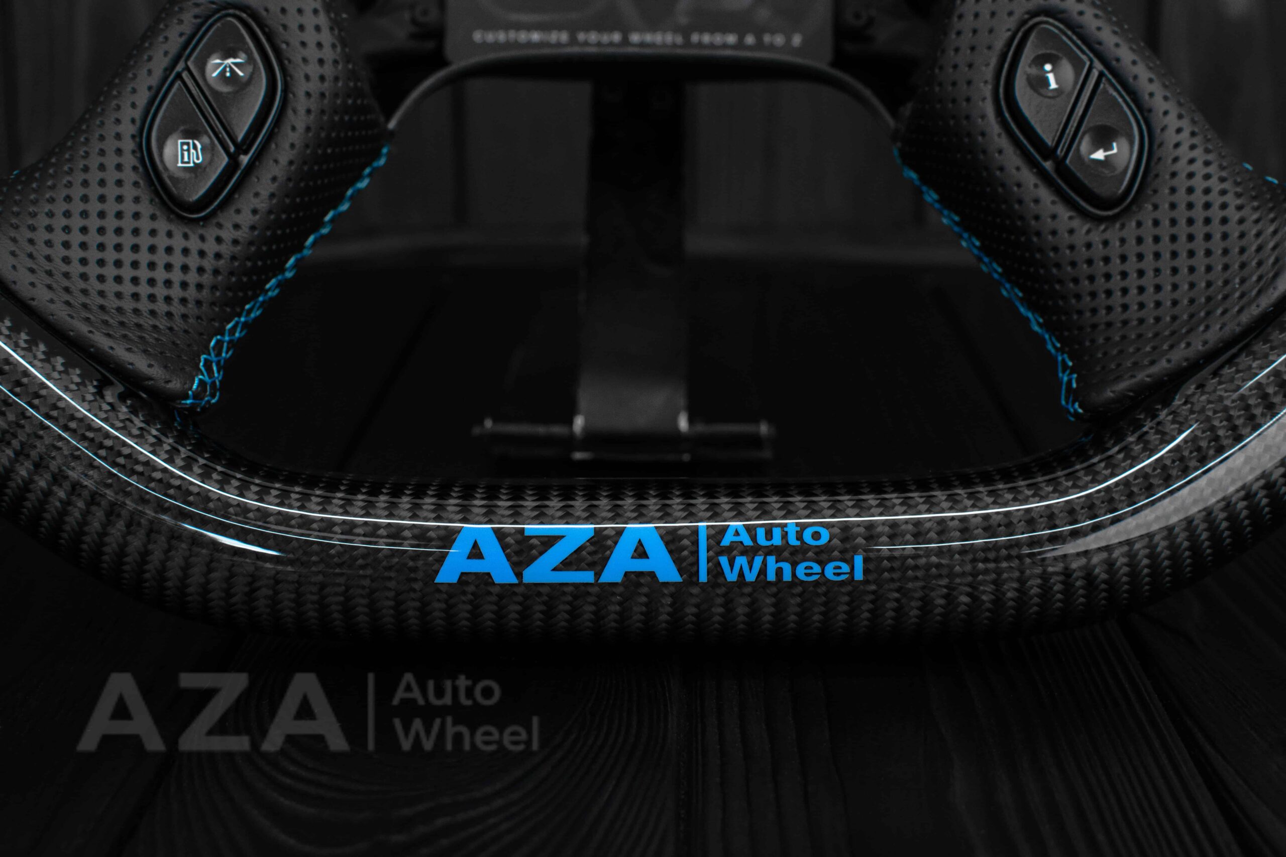 Steering wheel GM, Silverado, Sierra, Yukon, H2, Trailblazer (2003+) Carbon fiber/Perforated leather/Light Blue/Aza Auto Wheel Special Edition - Image 23