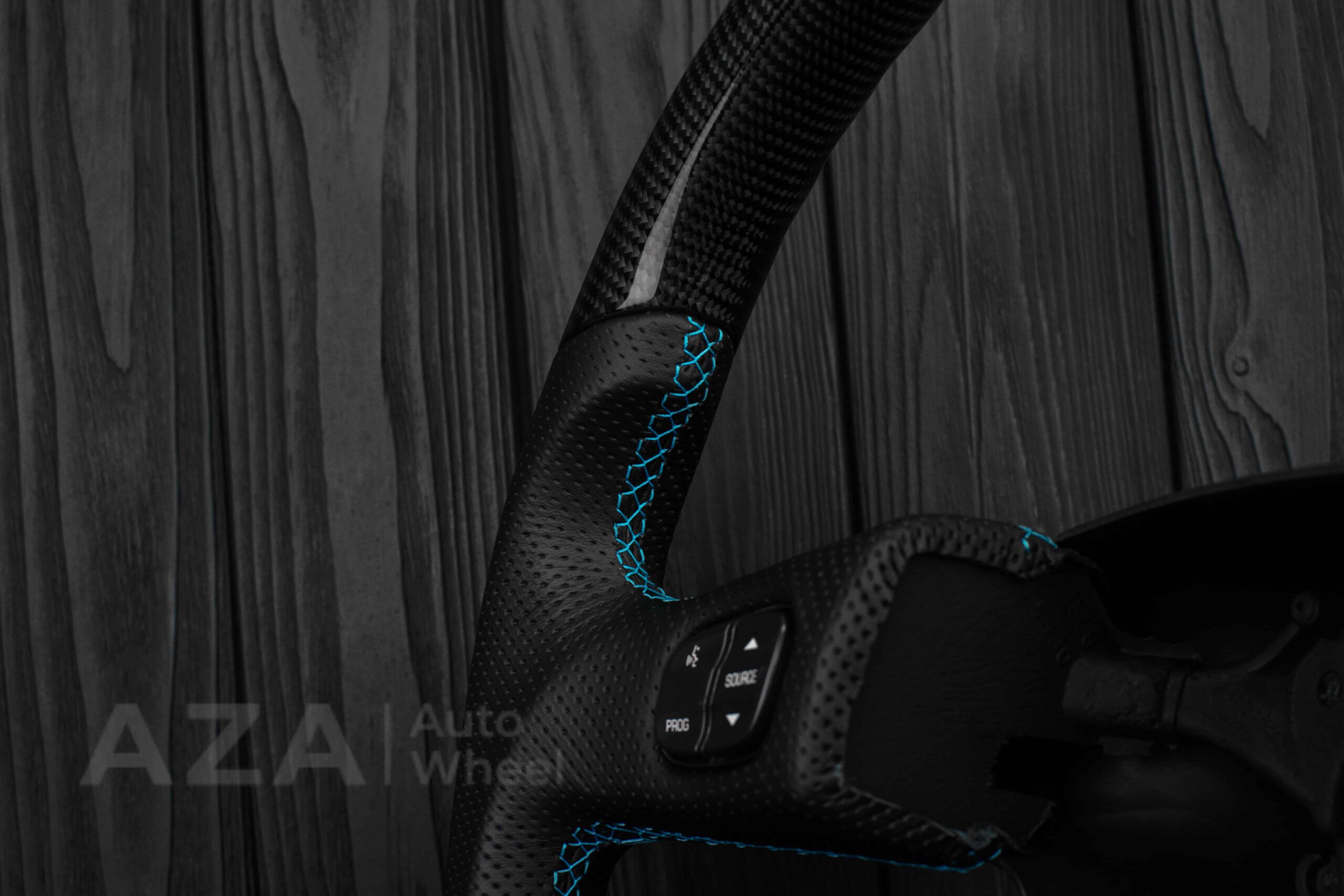 Steering wheel GM, Silverado, Sierra, Yukon, H2, Trailblazer (2003+) Carbon fiber/Perforated leather/Light Blue/Aza Auto Wheel Special Edition - Image 21