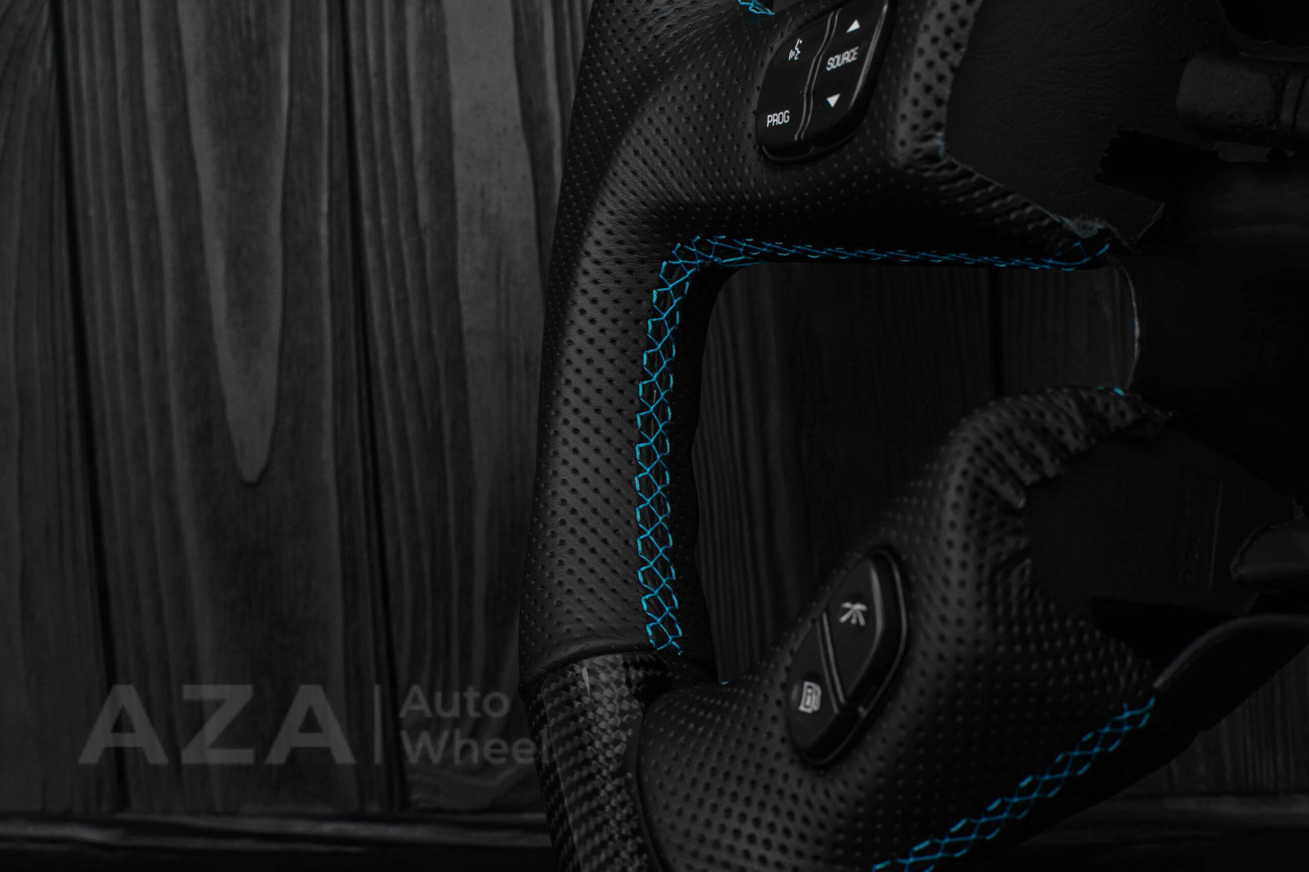 Steering wheel GM, Silverado, Sierra, Yukon, H2, Trailblazer (2003+) Carbon fiber/Perforated leather/Light Blue/Aza Auto Wheel Special Edition - Image 20