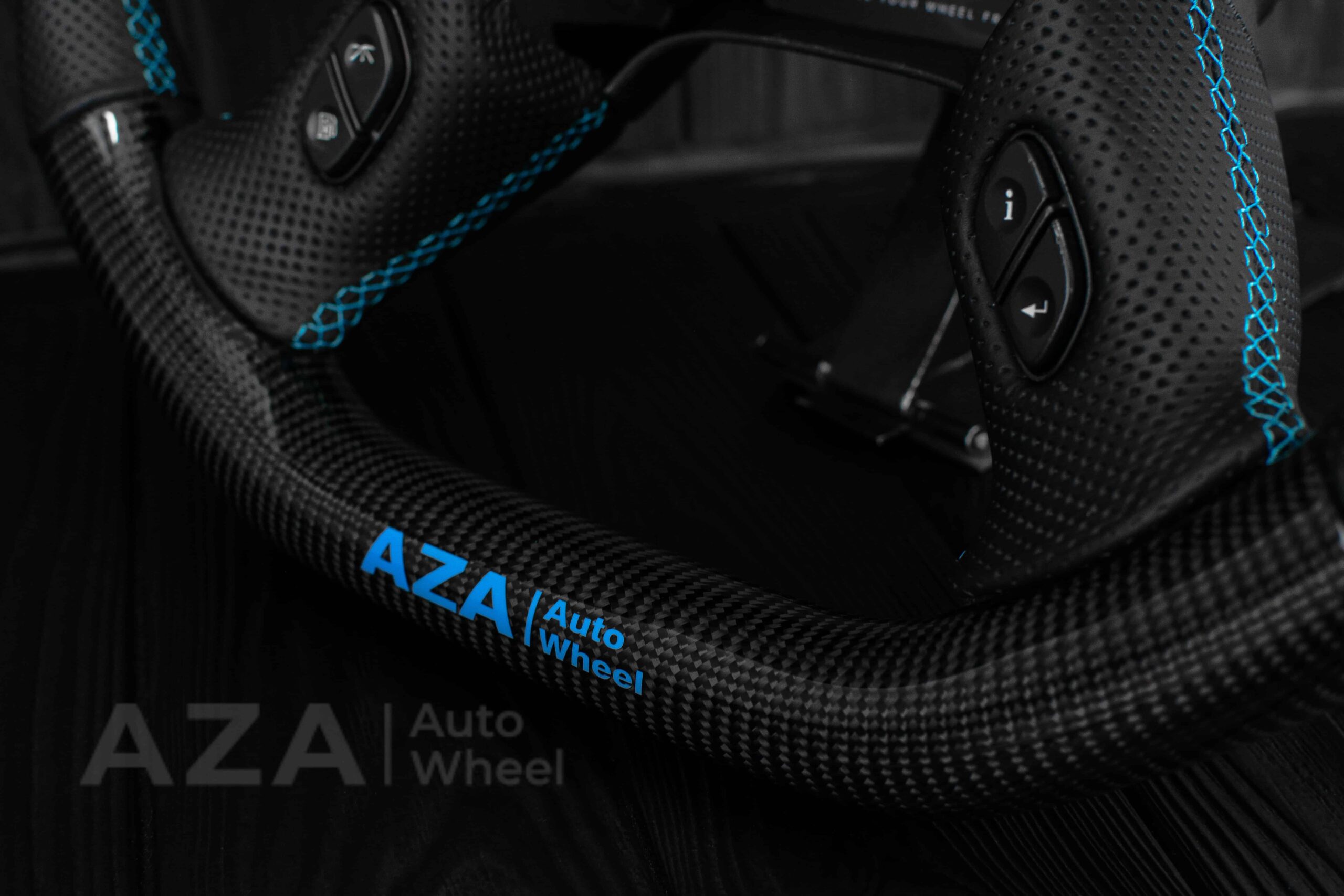 Steering wheel GM, Silverado, Sierra, Yukon, H2, Trailblazer (2003+) Carbon fiber/Perforated leather/Light Blue/Aza Auto Wheel Special Edition - Image 19