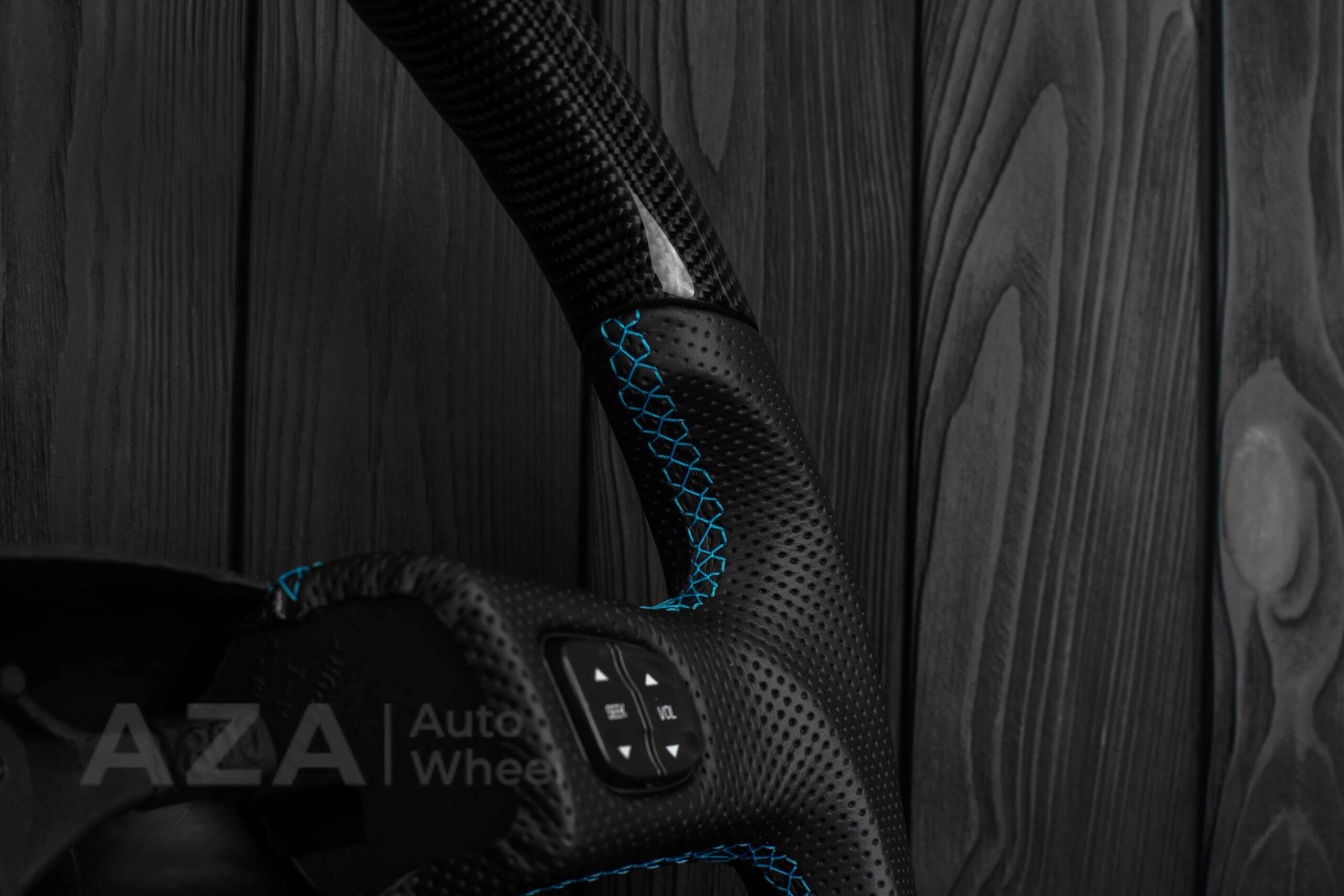 Steering wheel GM, Silverado, Sierra, Yukon, H2, Trailblazer (2003+) Carbon fiber/Perforated leather/Light Blue/Aza Auto Wheel Special Edition - Image 18