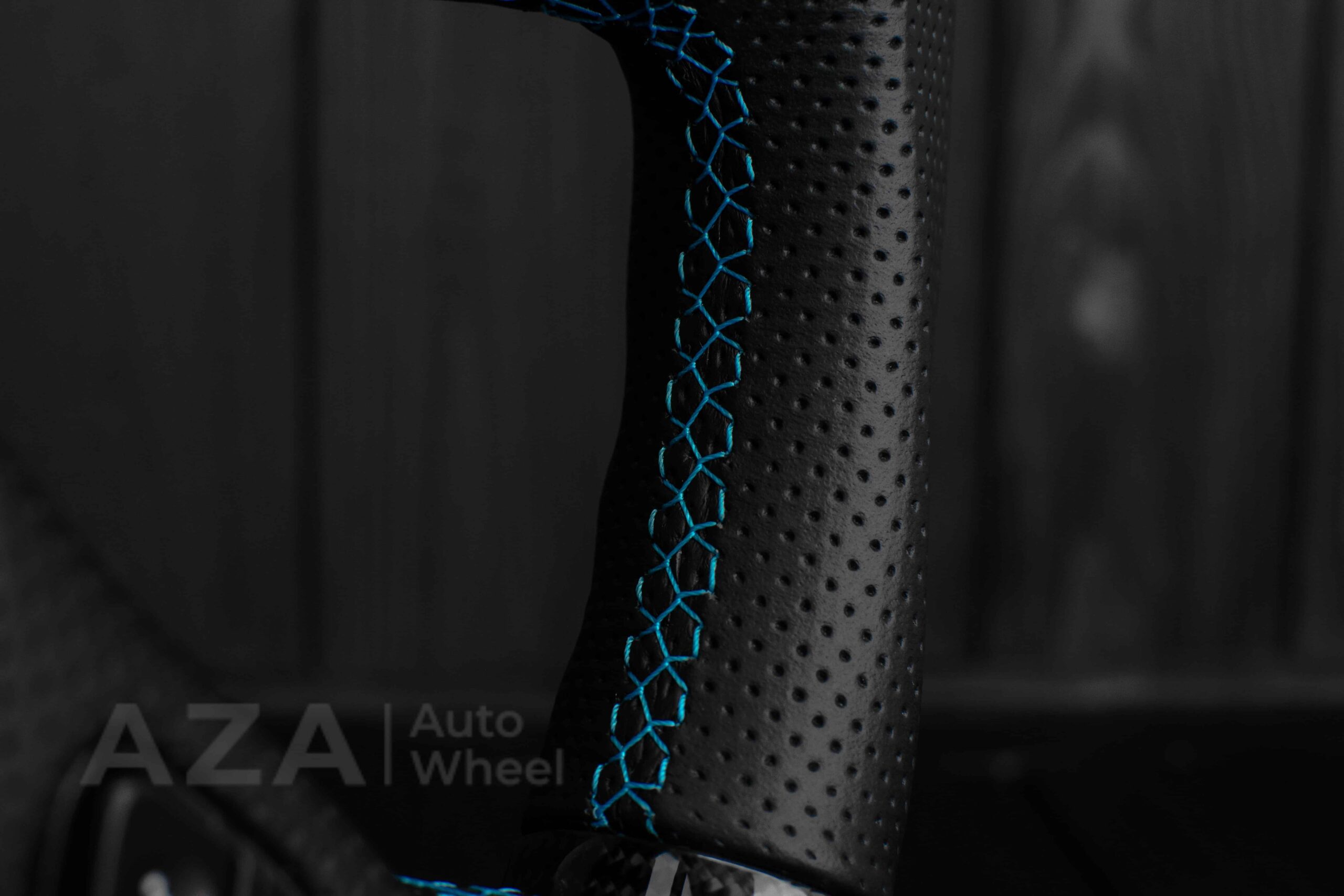 Steering wheel GM, Silverado, Sierra, Yukon, H2, Trailblazer (2003+) Carbon fiber/Perforated leather/Light Blue/Aza Auto Wheel Special Edition - Image 12