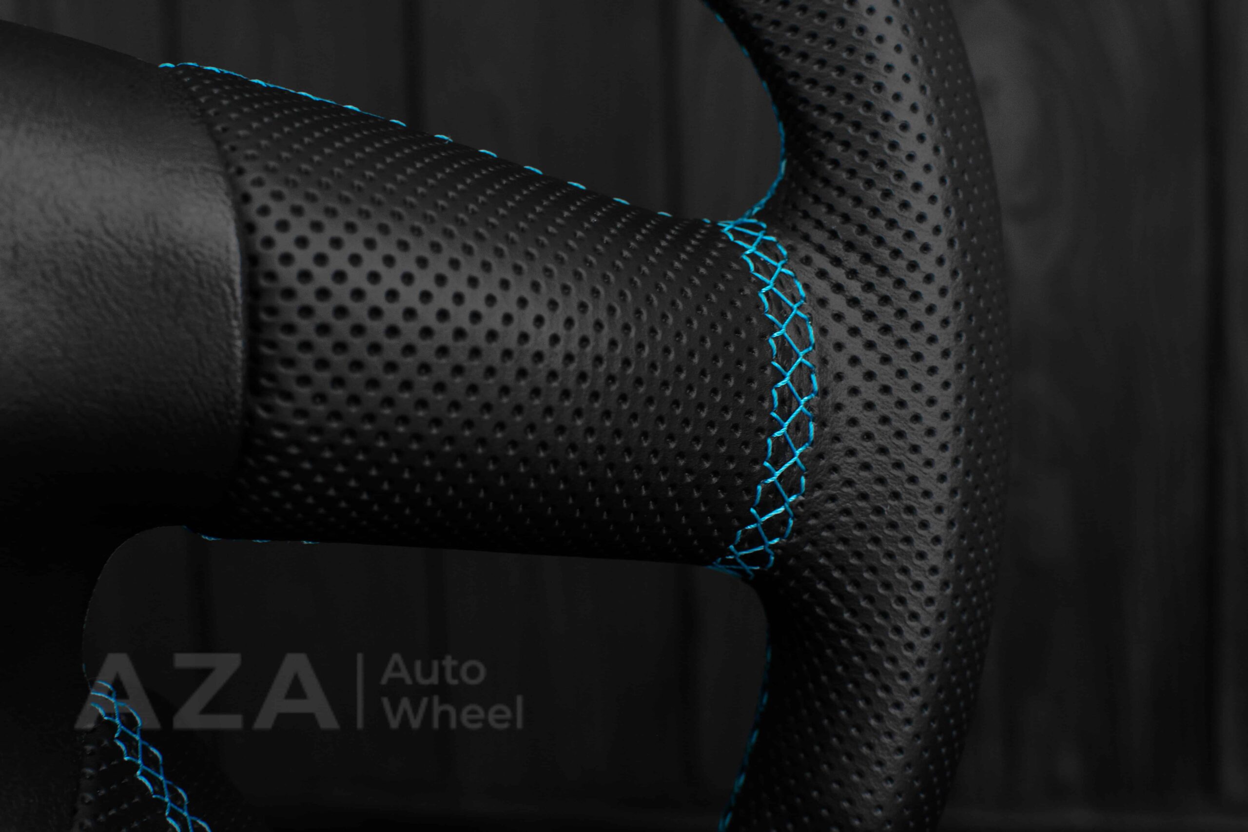 Steering wheel GM, Silverado, Sierra, Yukon, H2, Trailblazer (2003+) Carbon fiber/Perforated leather/Light Blue/Aza Auto Wheel Special Edition - Image 10