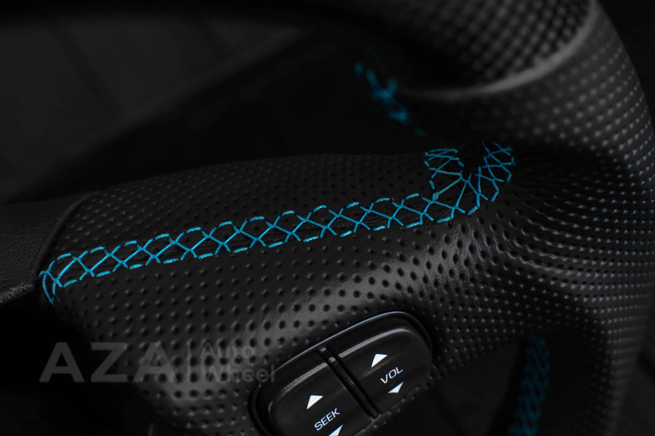 Steering wheel GM, Silverado, Sierra, Yukon, H2, Trailblazer (2003+) Carbon fiber/Perforated leather/Light Blue/Aza Auto Wheel Special Edition - Image 9
