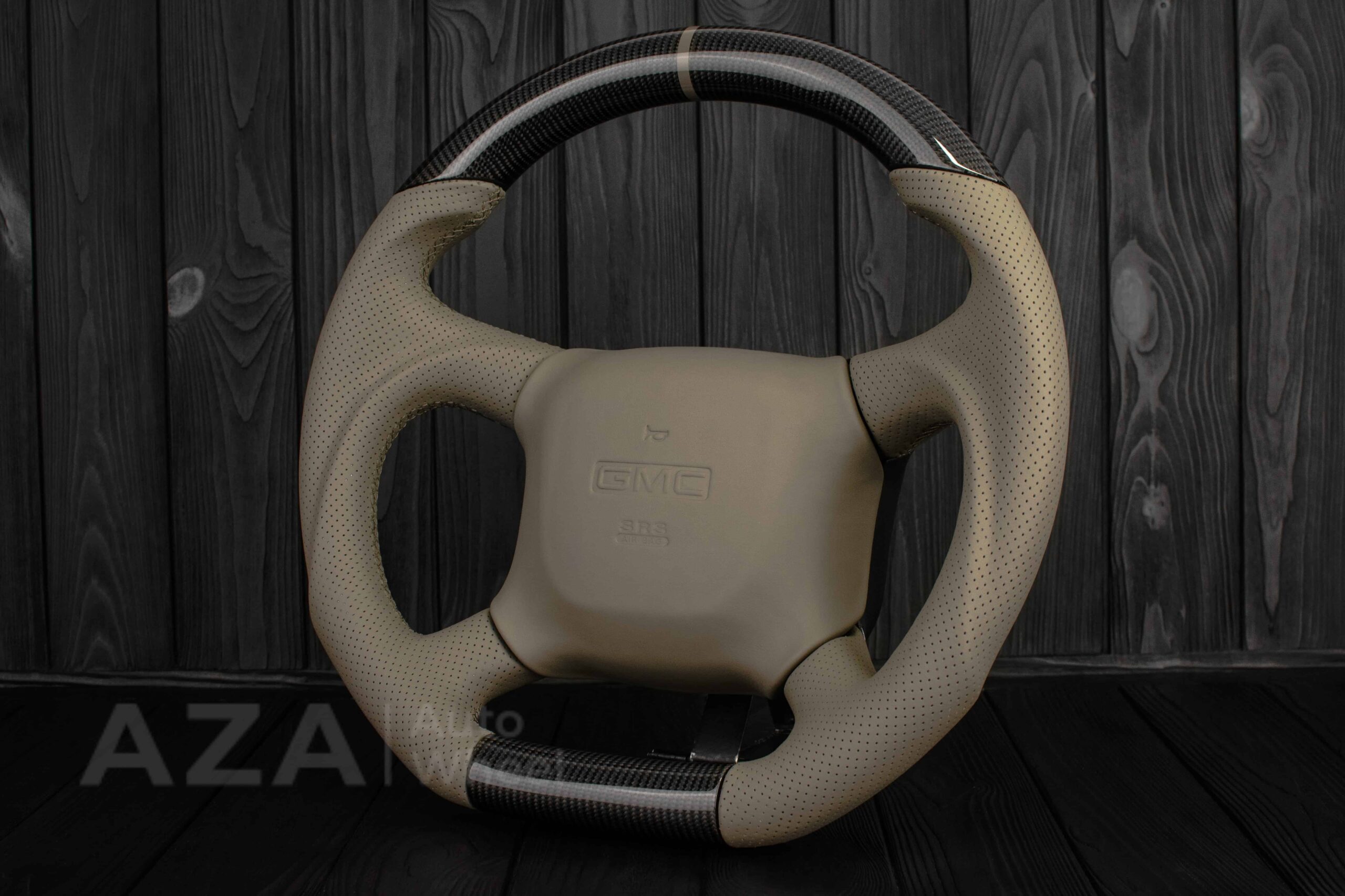 Steering wheel GM, Silverado, Sierra, Escalade, Yukon, S10, Blazer, Tahoe, Suburban (1998-2002) Carbon fiber/Perforated leather/Tan Accents - Image 6