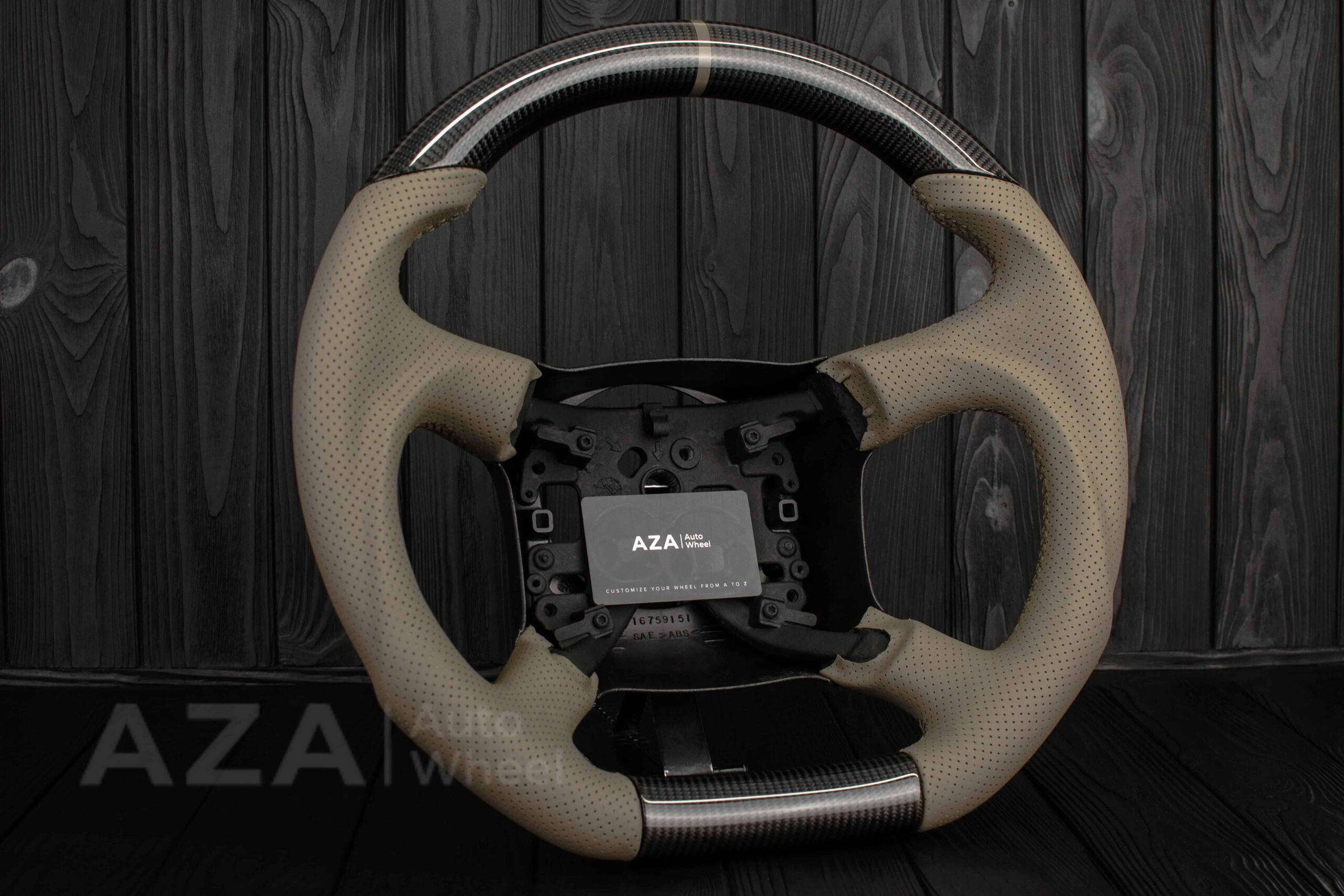 Steering wheel GM, Silverado, Sierra, Escalade, Yukon, S10, Blazer, Tahoe, Suburban (1998-2002) Carbon fiber/Perforated leather/Tan Accents - Image 8