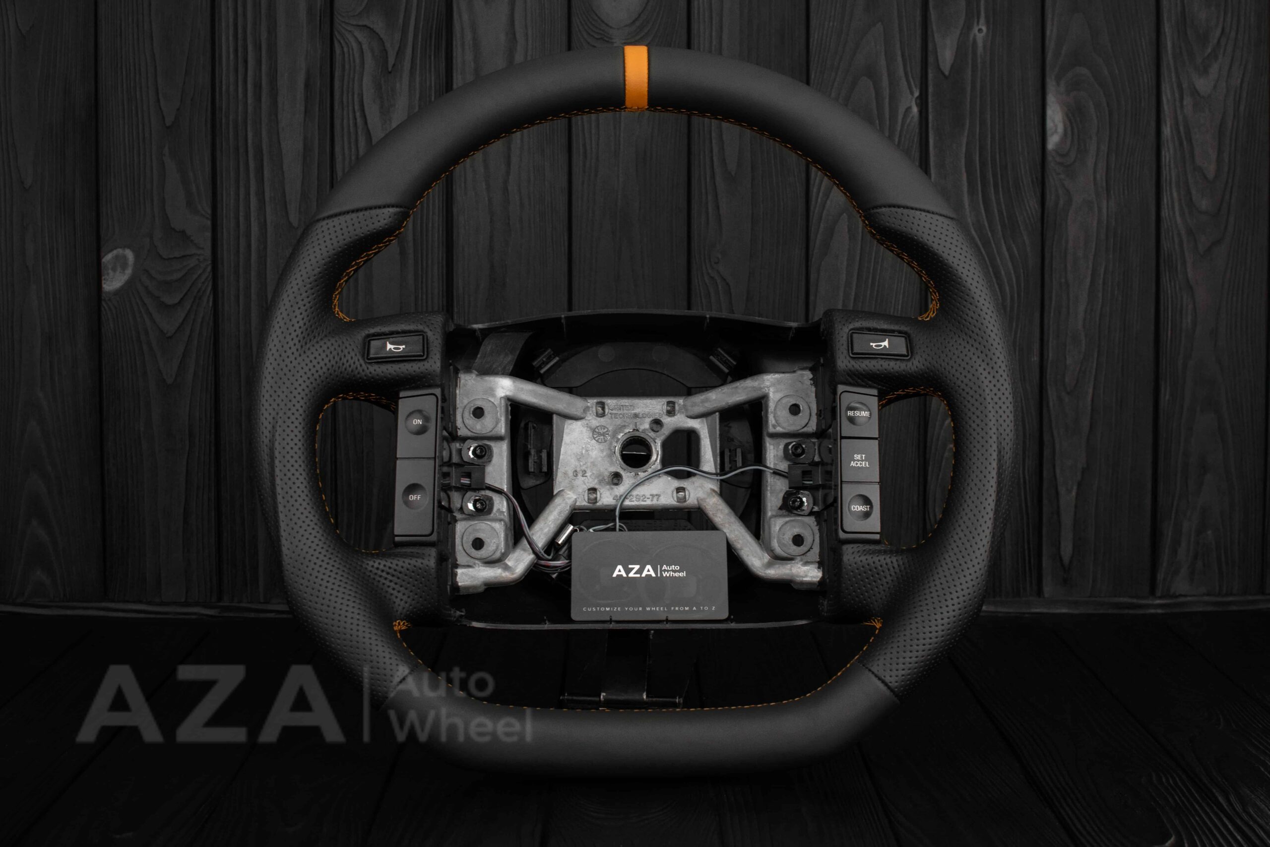 Steering Wheel Fox Body Ford Mustang GT Cobra SVT Saleen Roush Napa/Perforated leather/Orange stripe (can be any color gloss stripe)