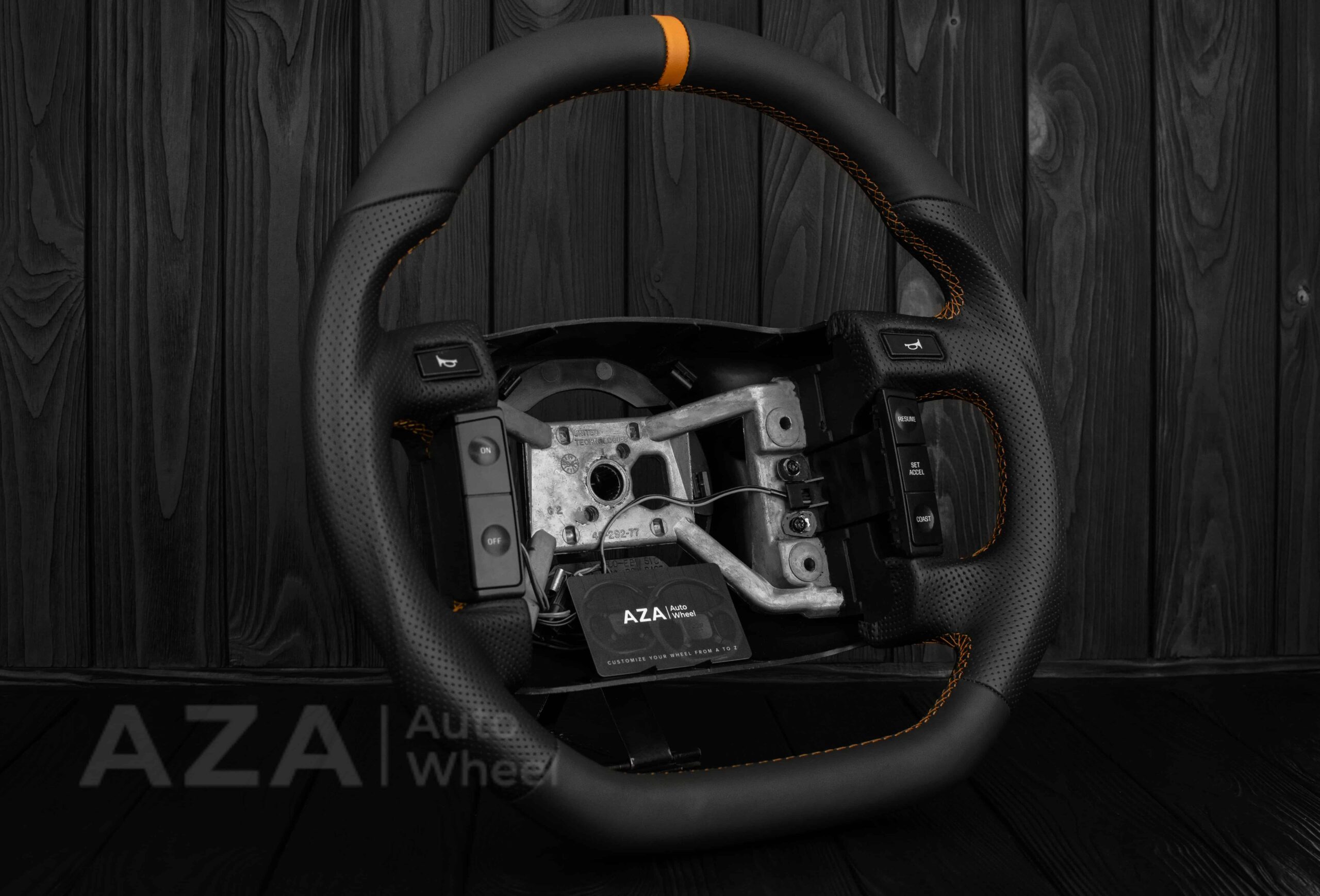 Steering Wheel Fox Body Ford Mustang GT Cobra SVT Saleen Roush Napa/Perforated leather/Orange stripe (can be any color gloss stripe) - Image 3